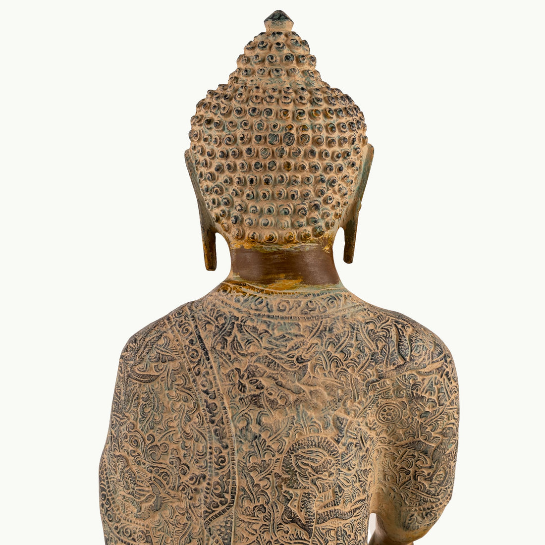Patterned Brass Bhumisparsha Buddha Statue: The Floral Witness