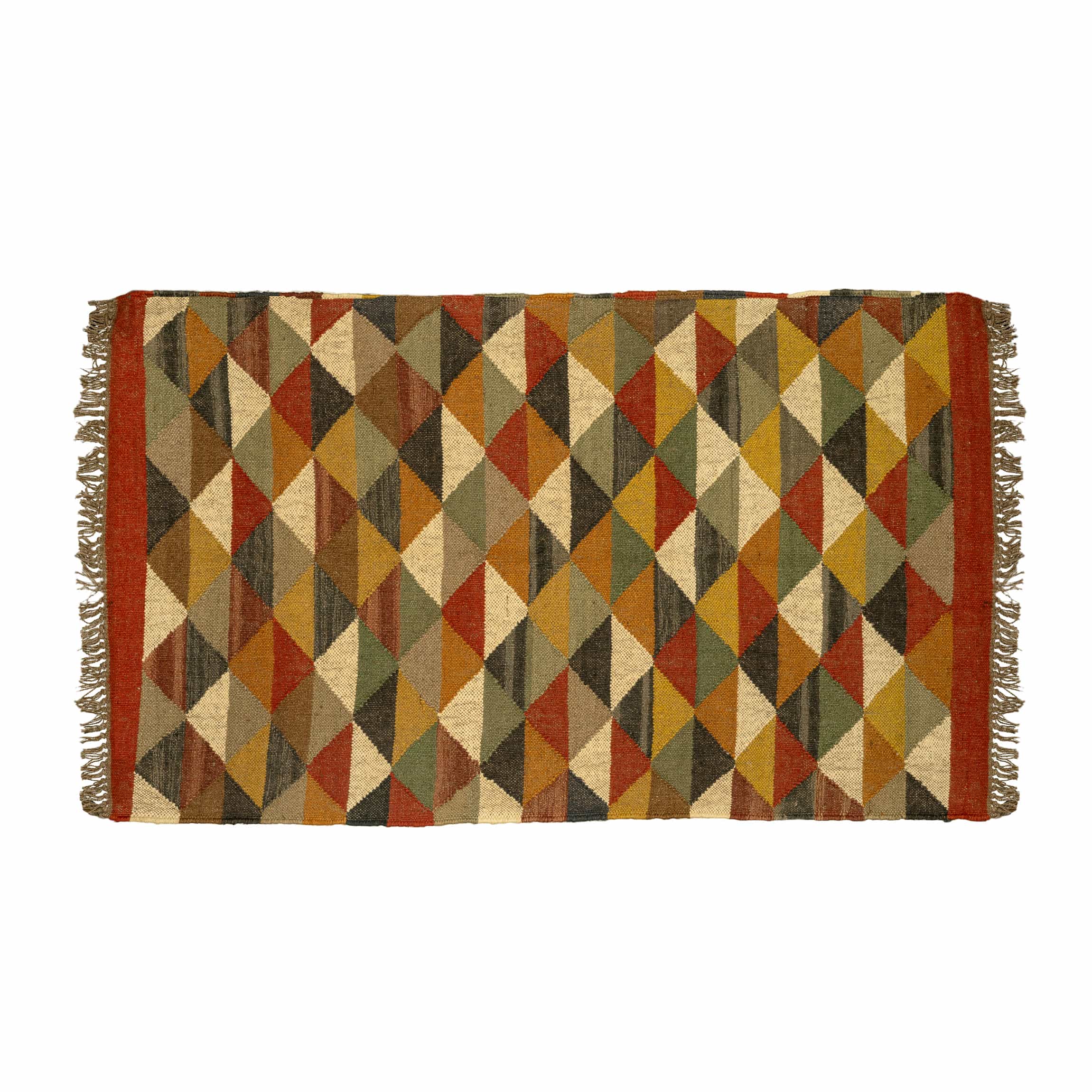 Handwoven Wool Jute Rug – Vibrant Triangle Mosaic