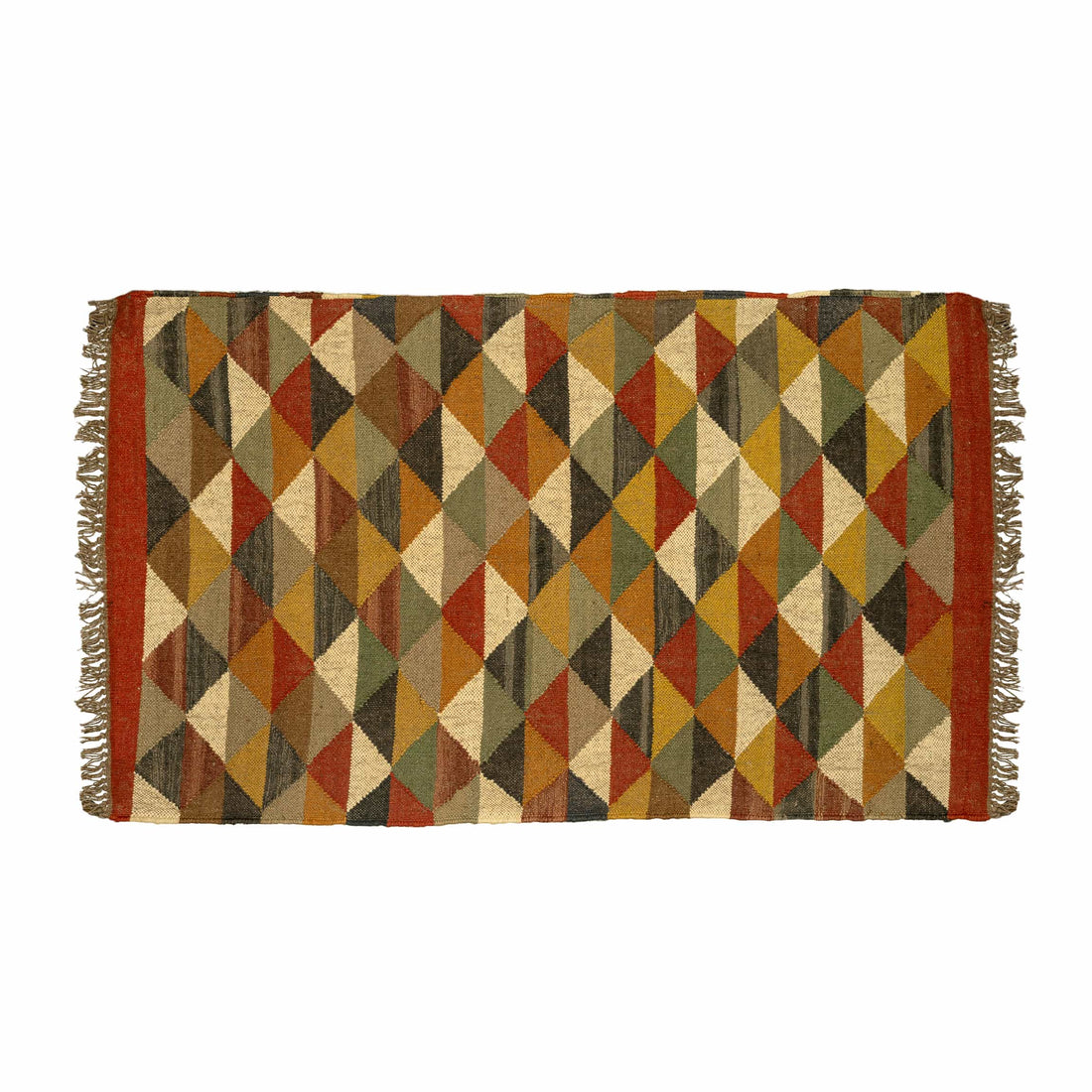 Handwoven Wool Jute Rug – Vibrant Triangle Mosaic