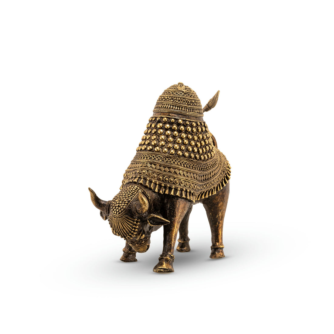 Handcrafted Indian temple animal sculpture featuring hand-tooled beadwork for an executive desk or study room display.