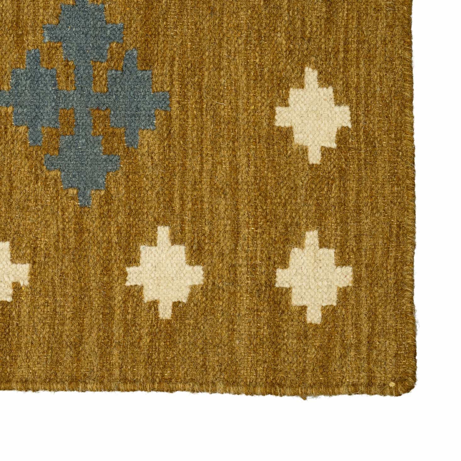 Handwoven Cotton Wool Rug – Mustard Diamond Motif