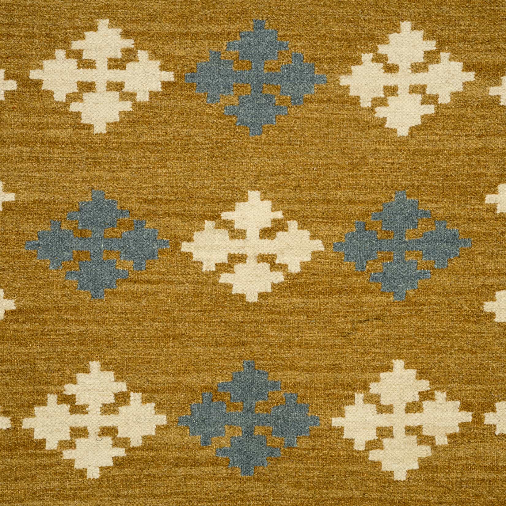 Handwoven Cotton Wool Rug – Mustard Diamond Motif