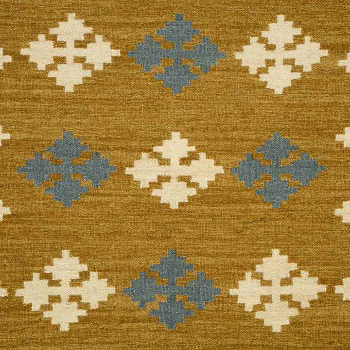 Handwoven Cotton Wool Rug – Mustard Diamond Motif
