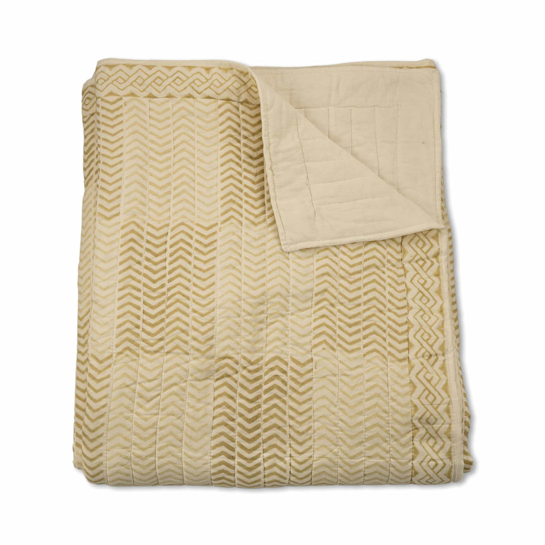 Golden Herringbone Quilted Throw Hand-stitched