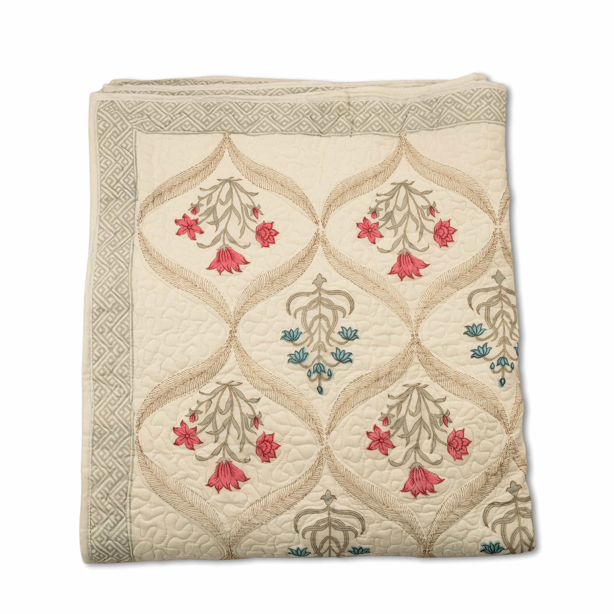 Spring Blush Lattice Quilt Hand-Stitched Cotton