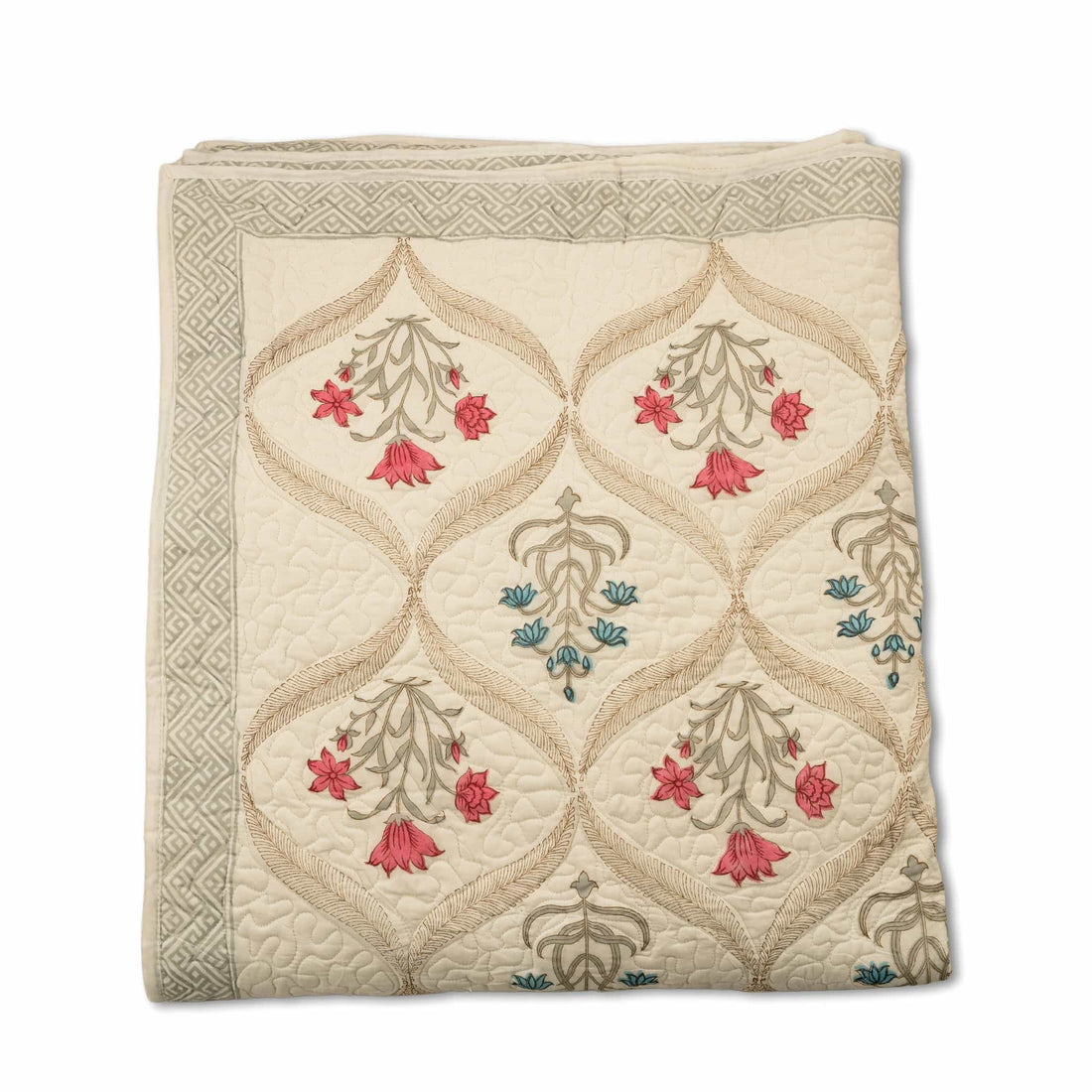 Spring Blush Lattice Quilt Hand-Stitched Cotton