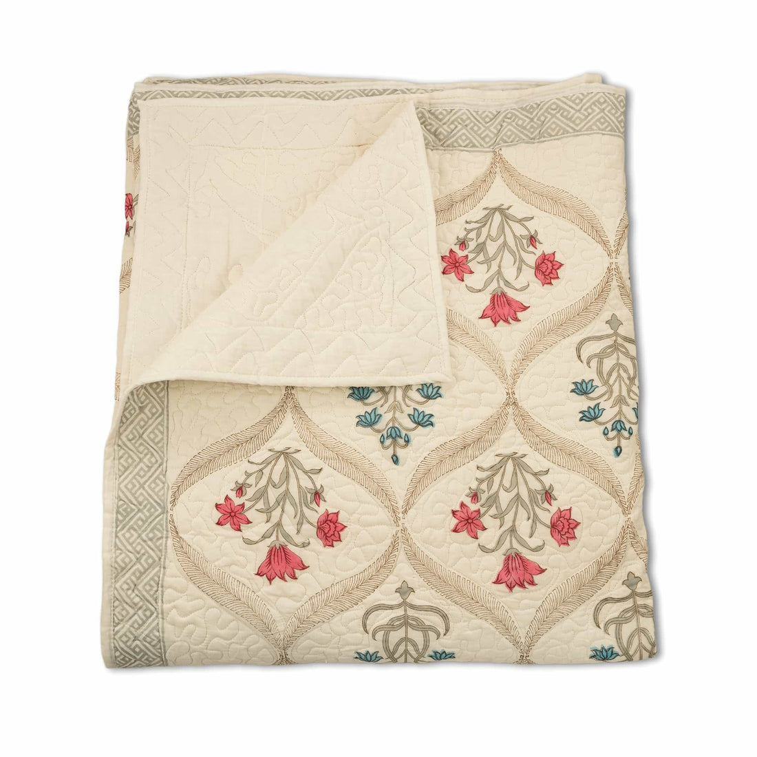 Spring Blush Lattice Quilt Hand-Stitched Cotton