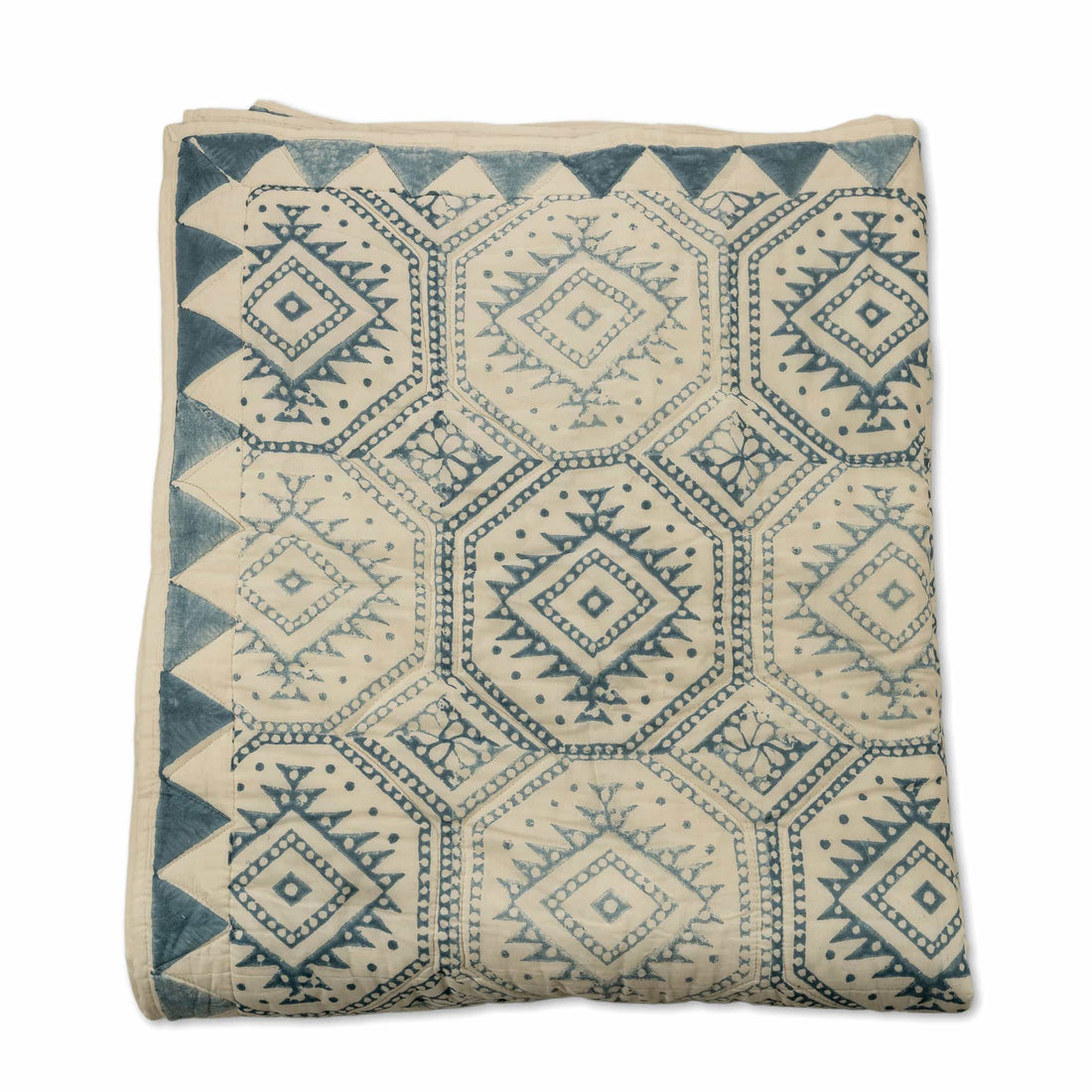 Handcrafted Block Print Quilted Cotton Bedcover Set - Diamond Pattern