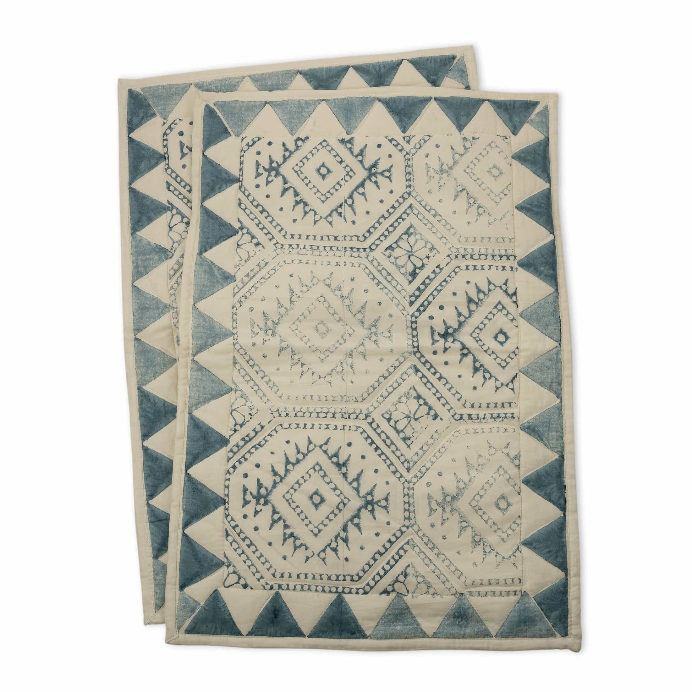 Handcrafted Block Print Quilted Cotton Bedcover Set - Diamond Pattern