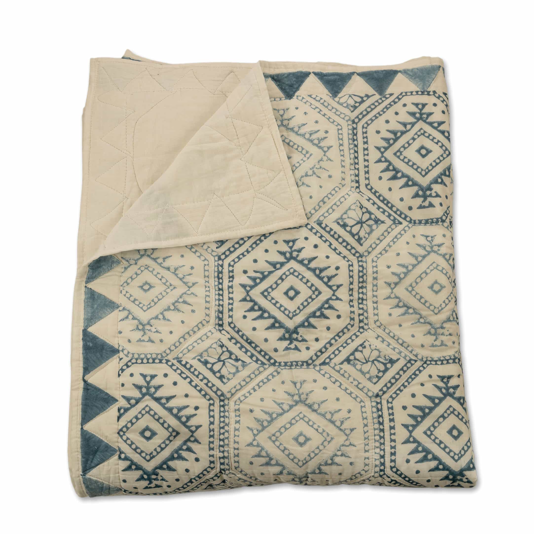 Handcrafted Block Print Quilted Cotton Bedcover Set - Diamond Pattern