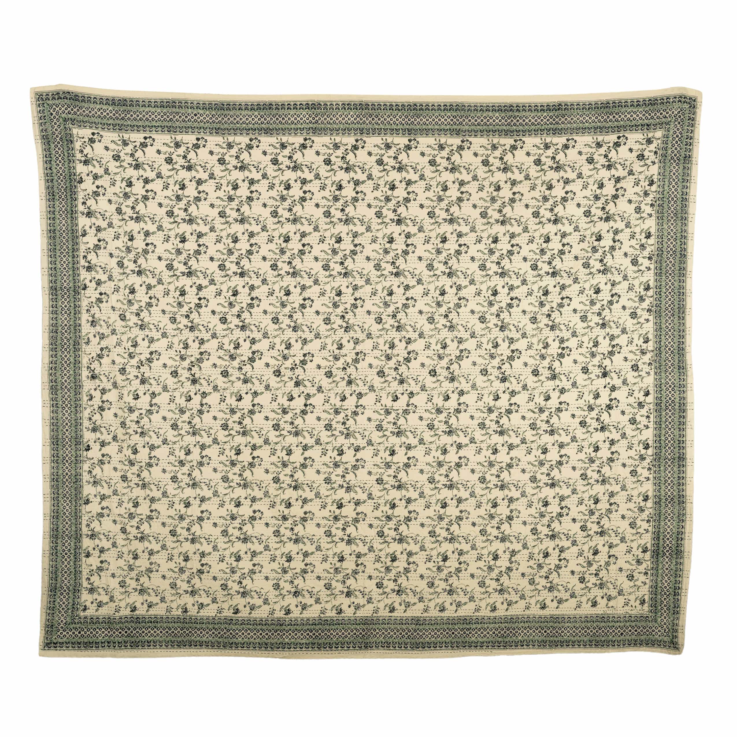 Indigo Floral Hand-Quilted Bedspread