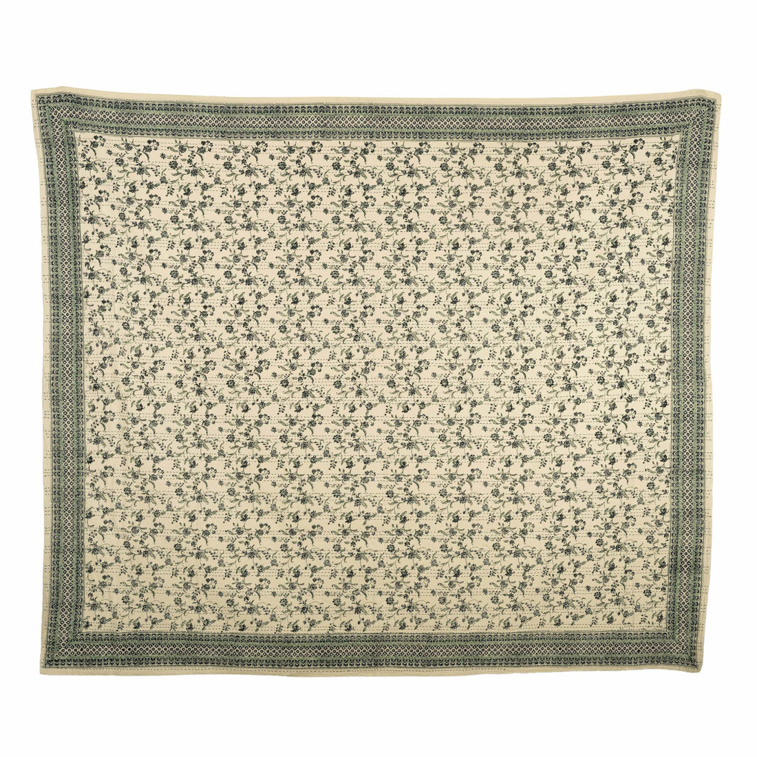 Indigo Floral Hand-Quilted Bedspread