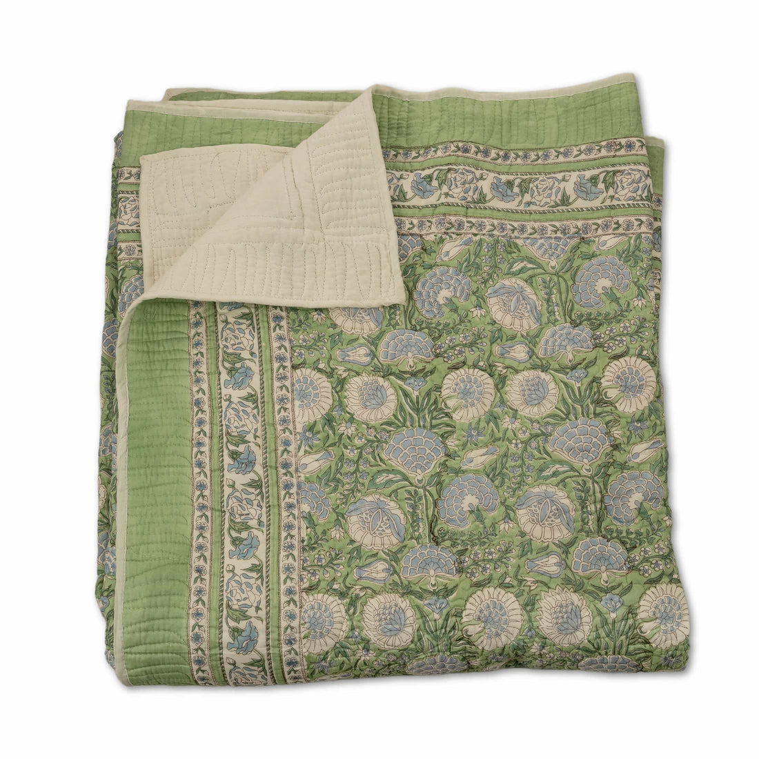 Hand Block Print Quilted Cotton Bedcover Set with Pillow Covers