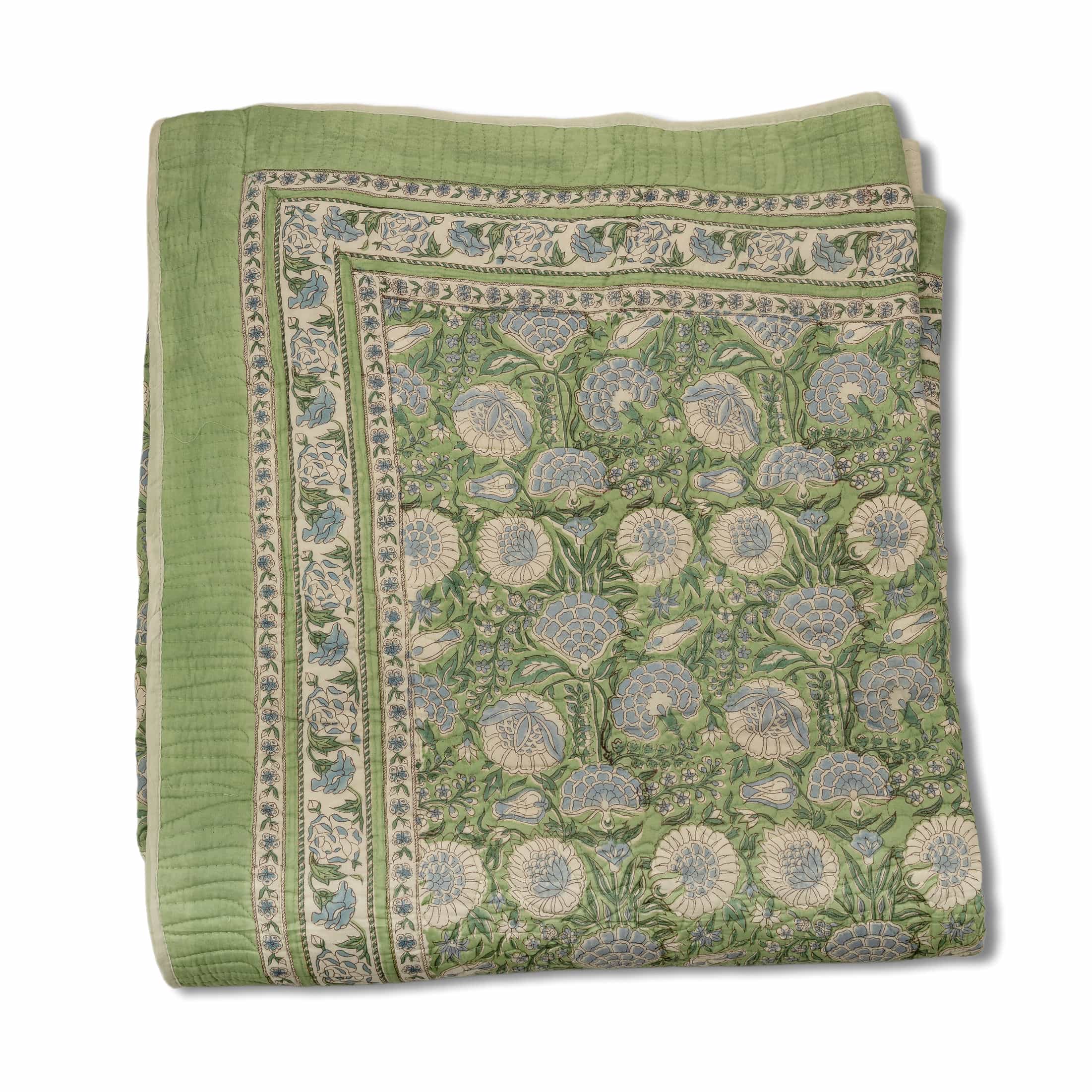Hand Block Print Quilted Cotton Bedcover Set with Pillow Covers
