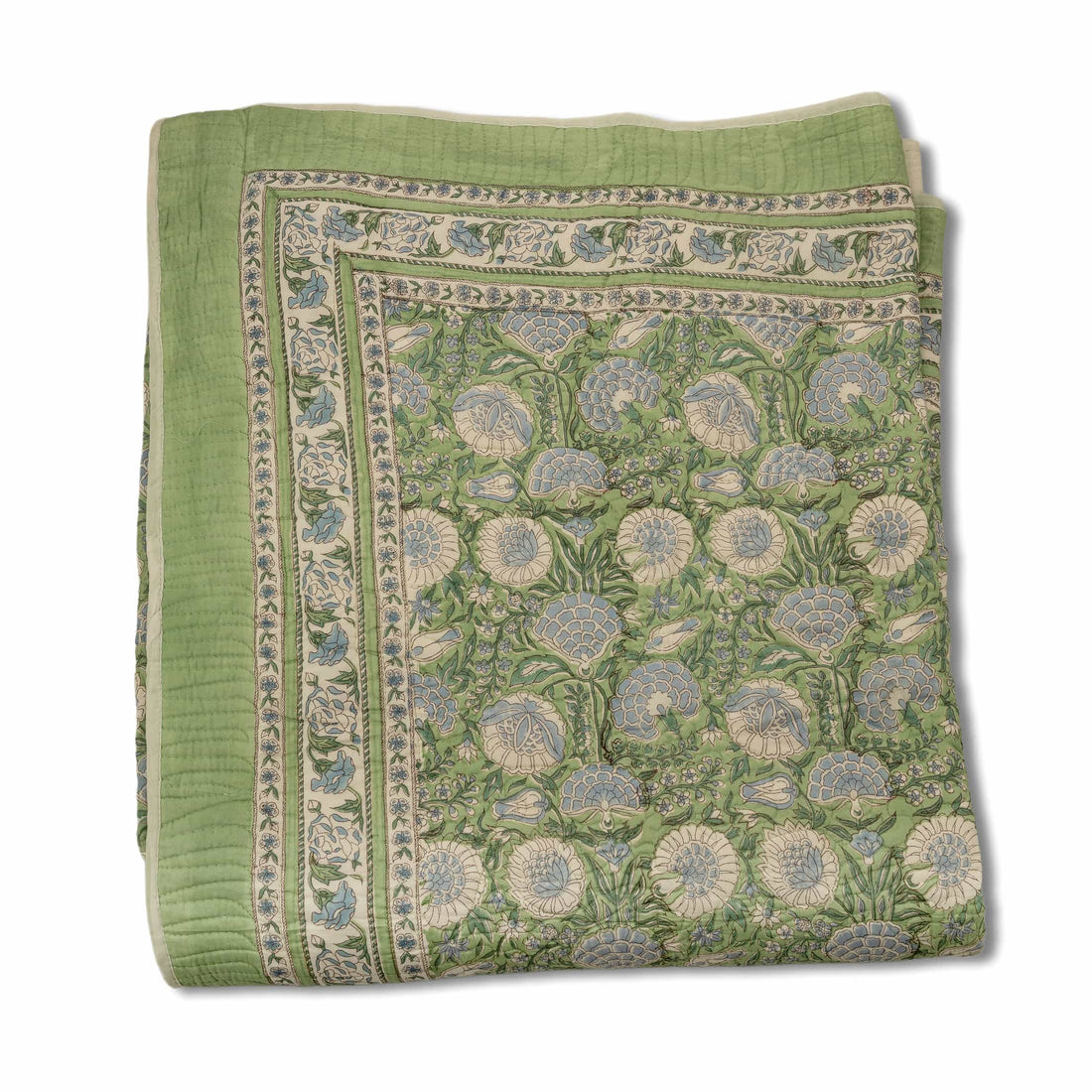 Hand Block Print Quilted Cotton Bedcover Set with Pillow Covers