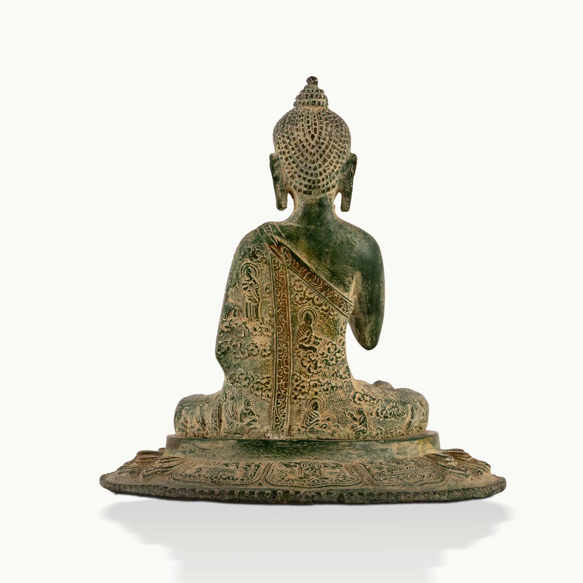 Distressed Verdigris Brass Buddha Statue: The Excavated Serenity