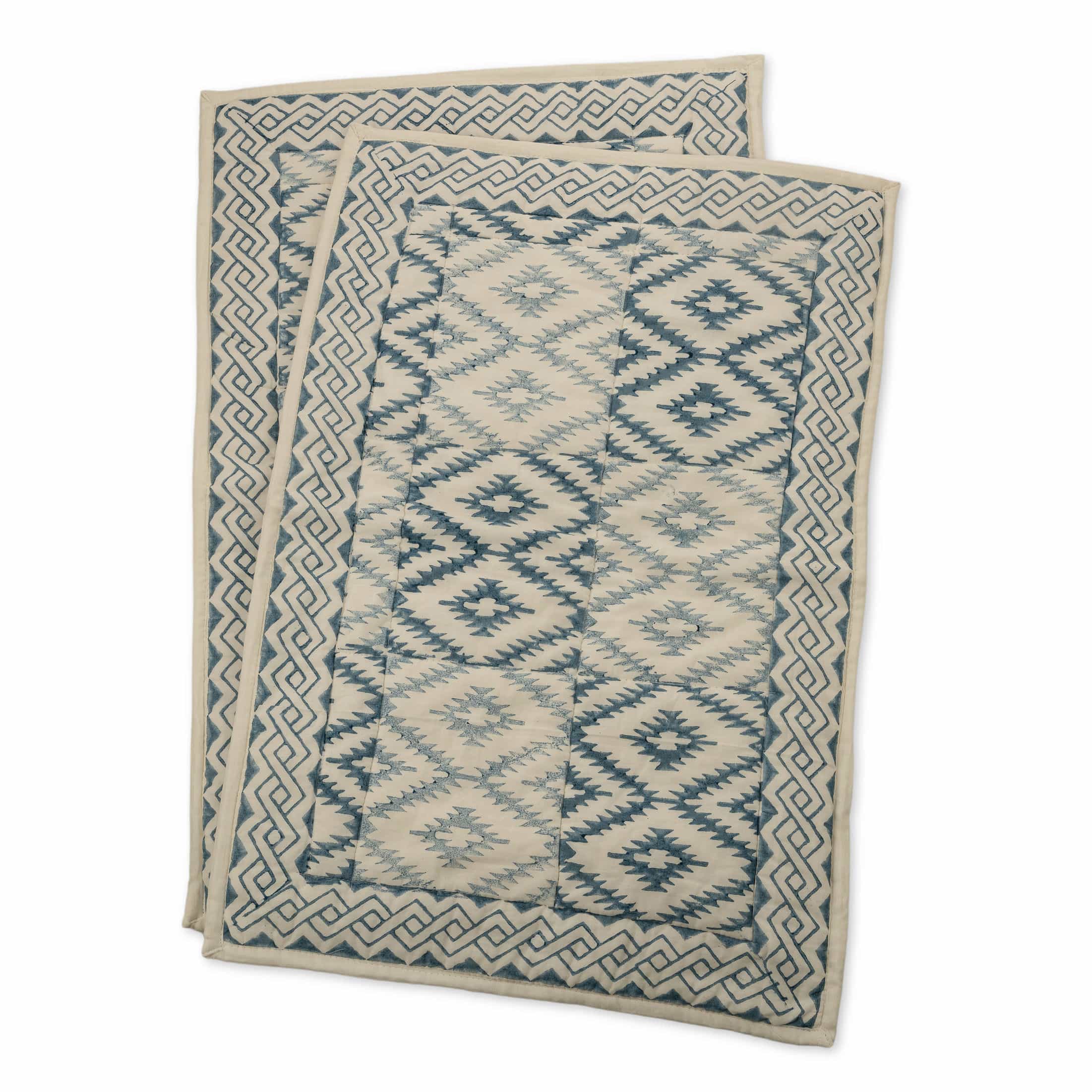 Indigo and cream diamond lattice woven textile coverlet