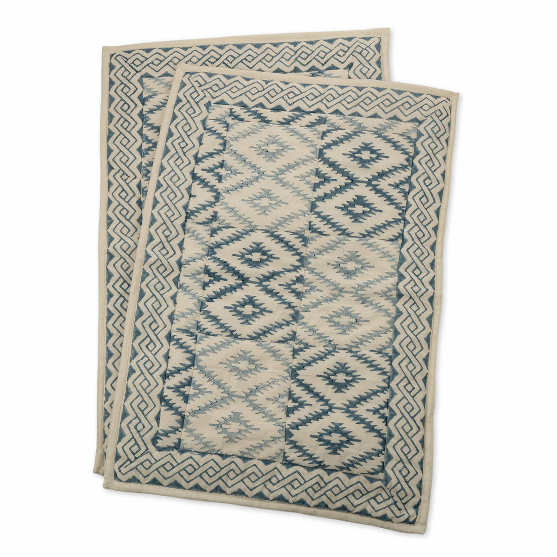 Indigo and cream diamond lattice woven textile coverlet