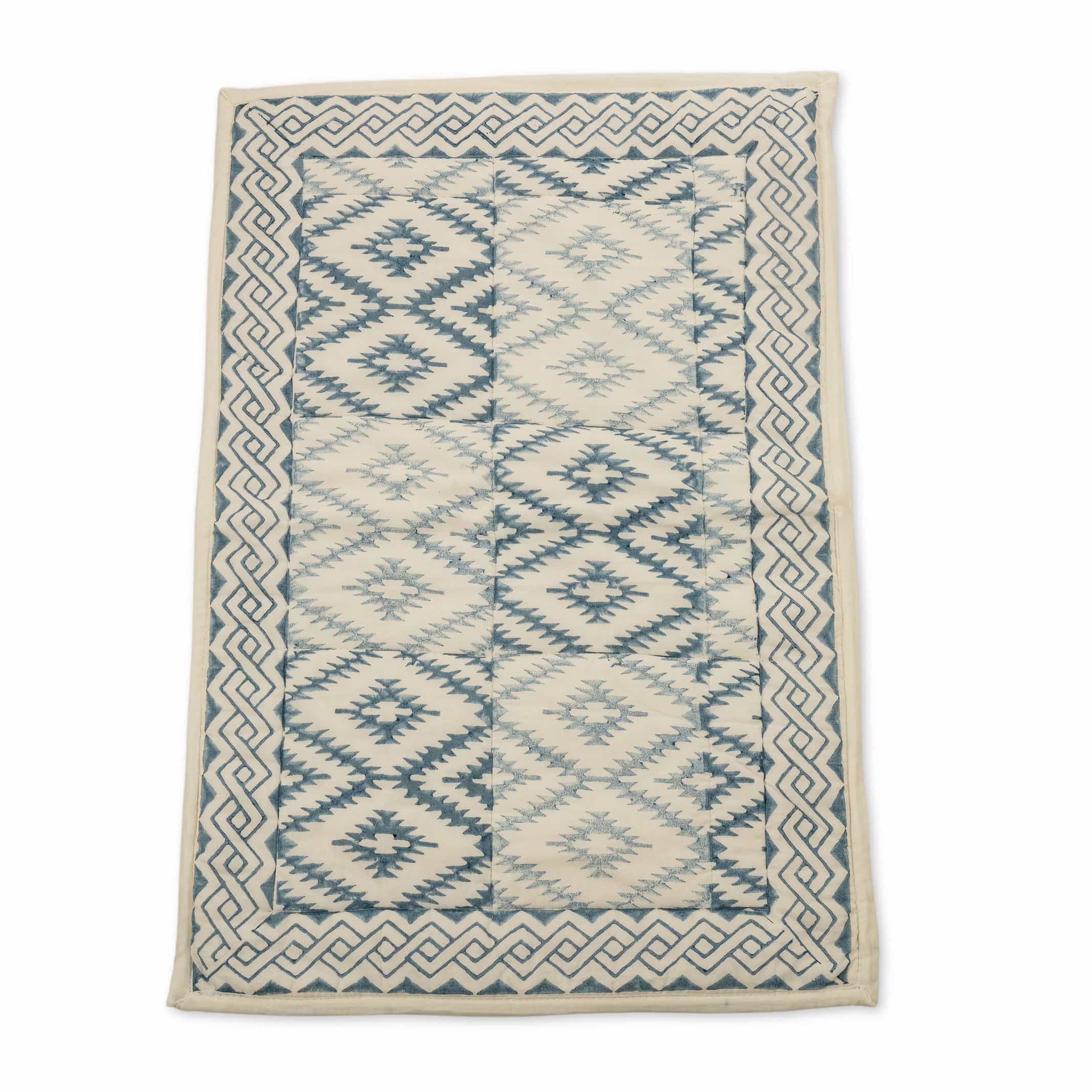 Indigo and cream diamond lattice woven textile coverlet