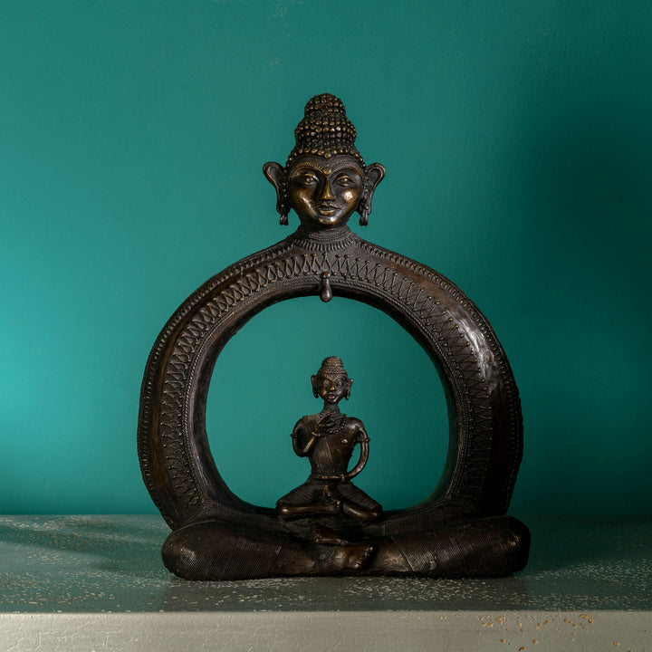 Abstract Brass Buddha Sculpture: The Cosmic Meditator