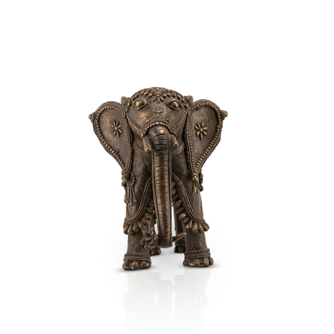 Indian ceremonial guardian decor showcasing intricate beadwork and dark patina for a solid mahogany desk or heritage office decor.