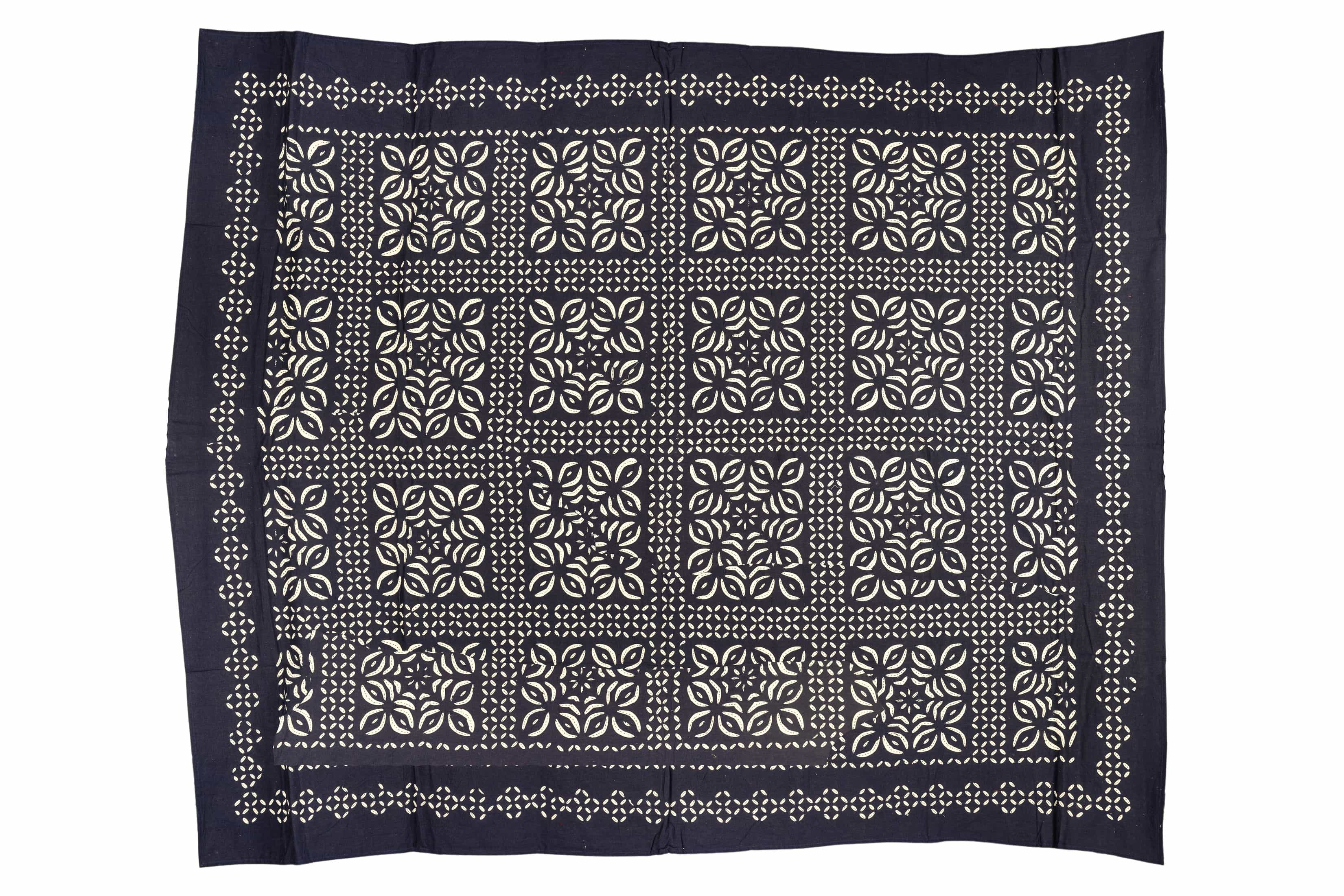 Midnight Blue Block Print Bedspread
