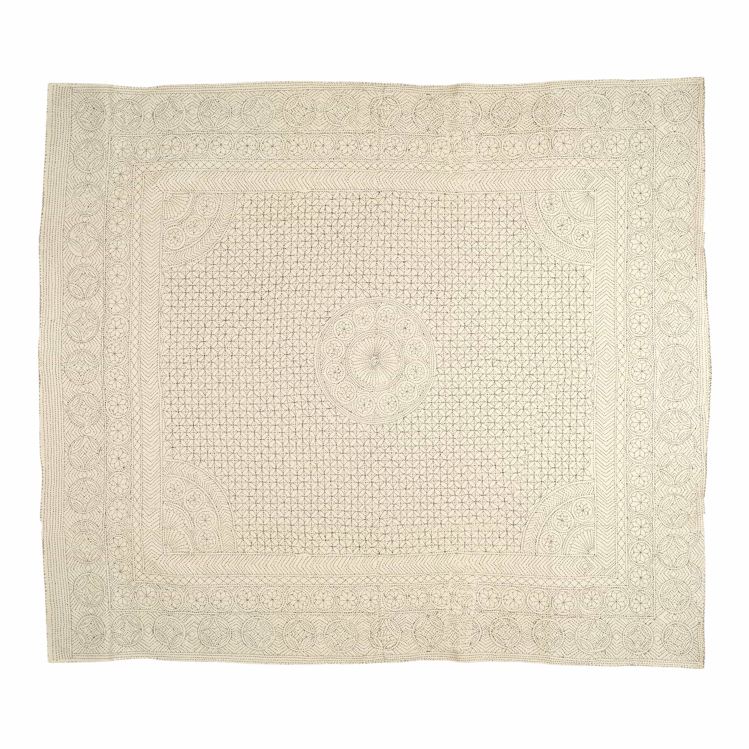 Ecru Medallion Embroidered Coverlet
