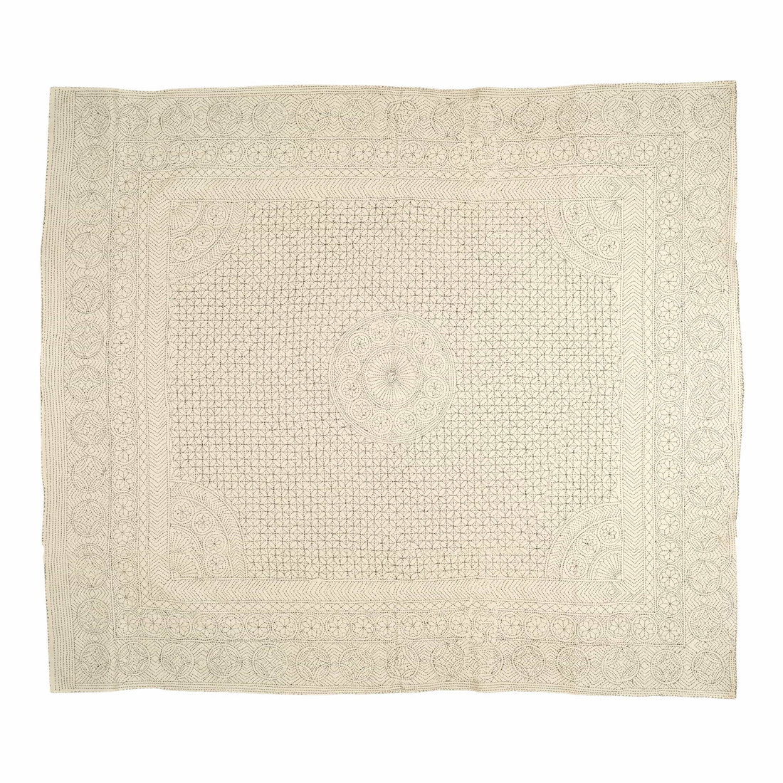 Ecru Medallion Embroidered Coverlet