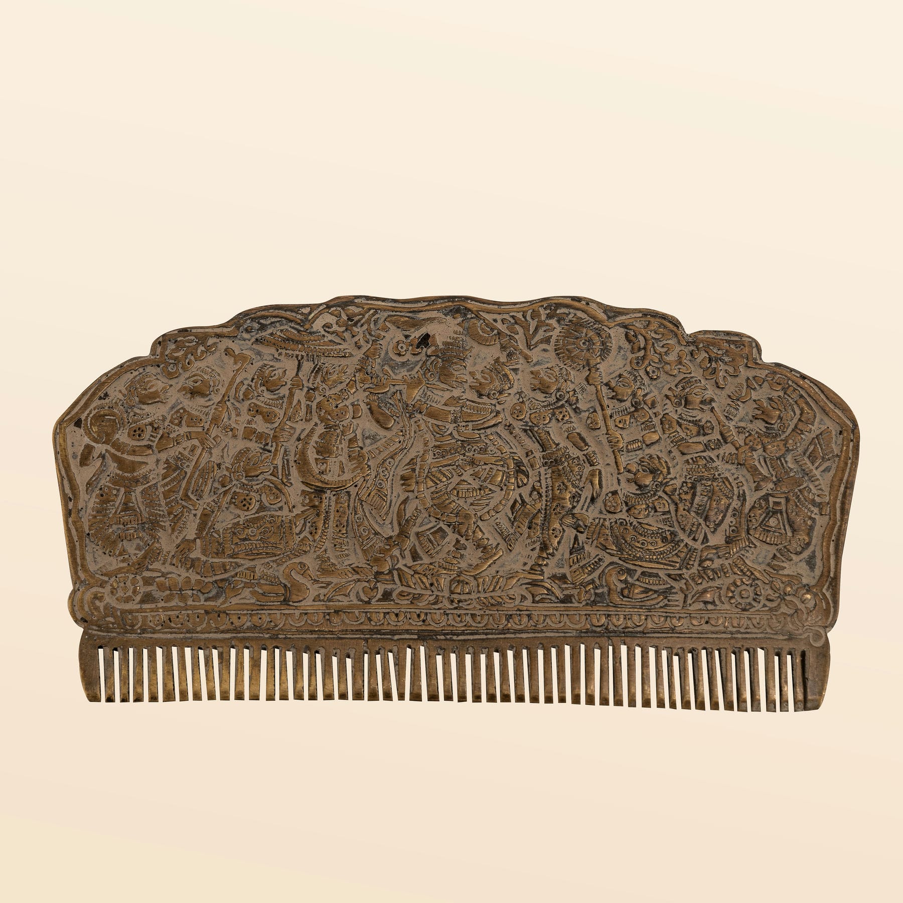 Engraved Brass Decorative Comb: The Narrative Arch
