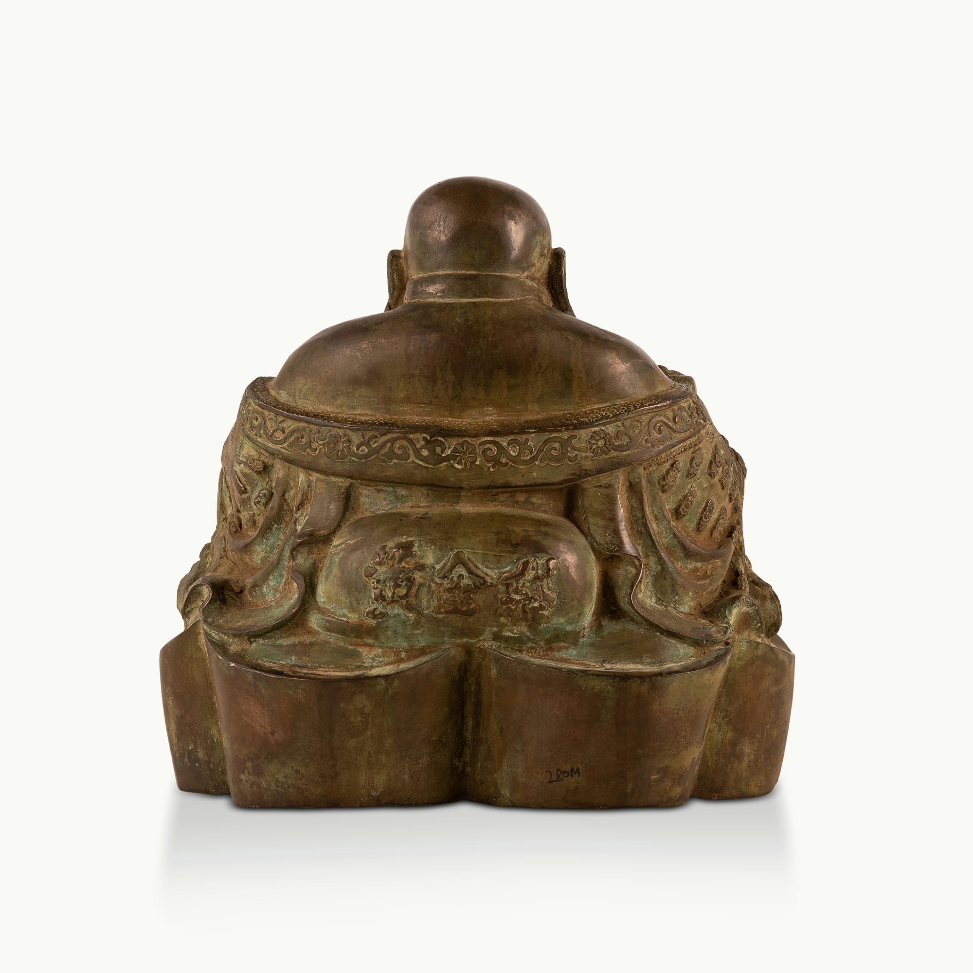 Heavy Brass Laughing Buddha Statue offering joyous abundance in a living room corner. 