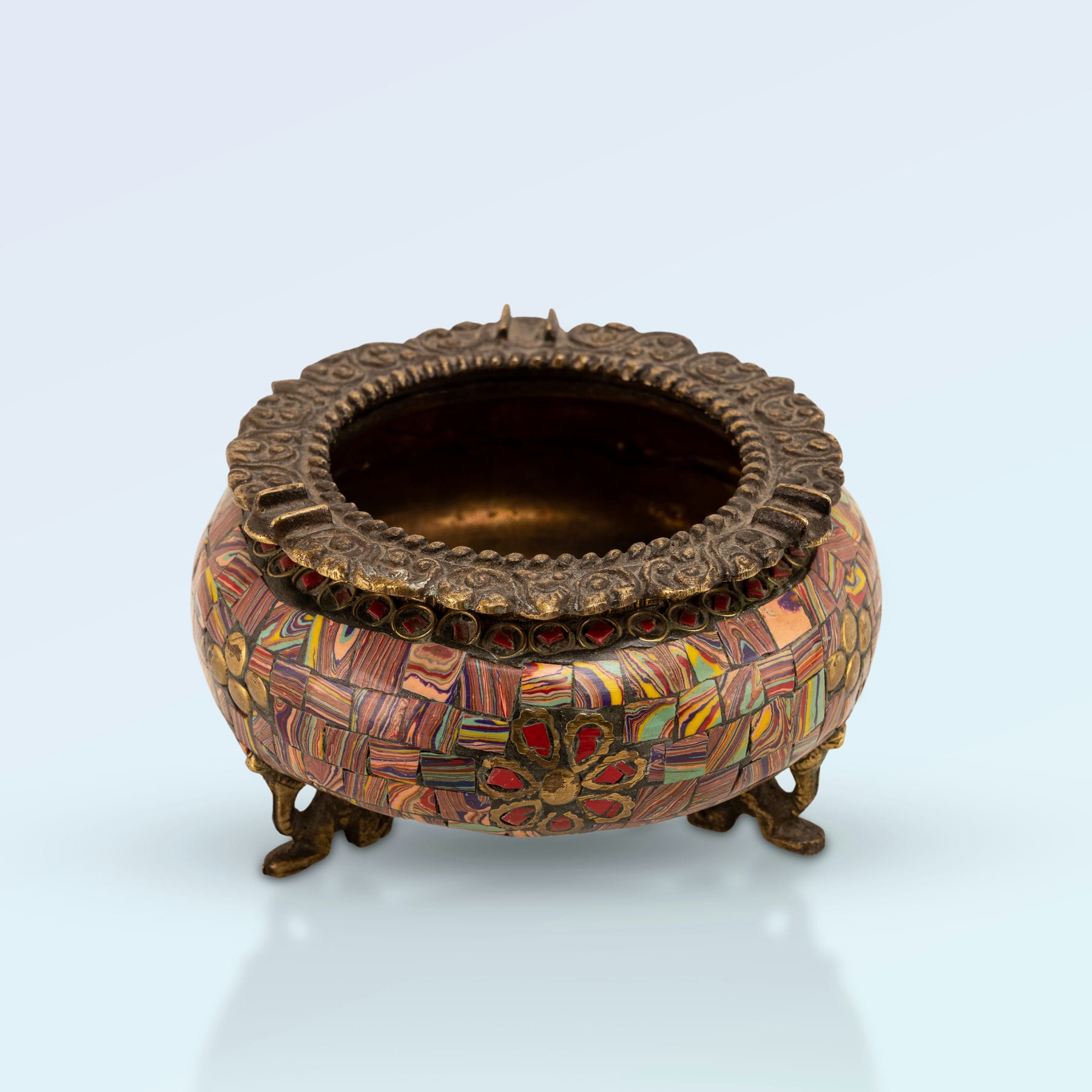 Brass Elephant Foot Mosaic Ashtray: The Ornate Gatherer