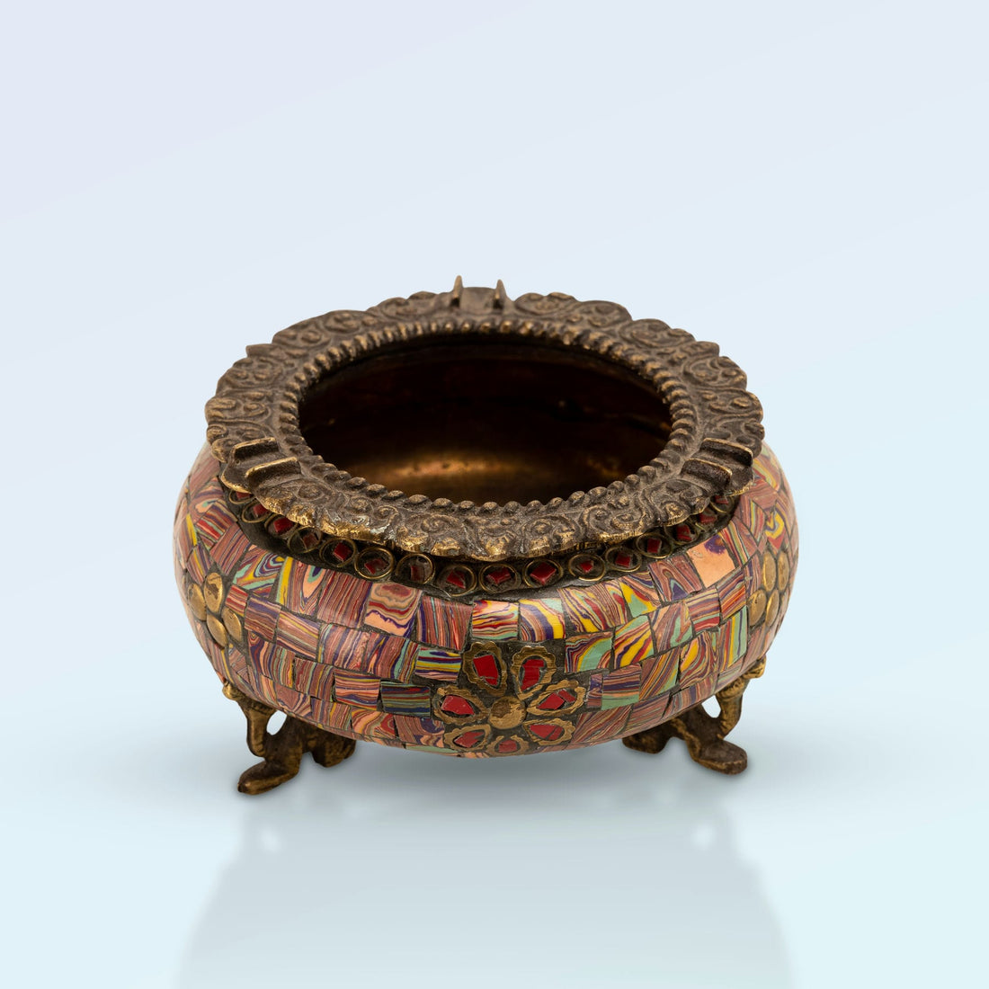 Brass Elephant Foot Mosaic Ashtray: The Ornate Gatherer