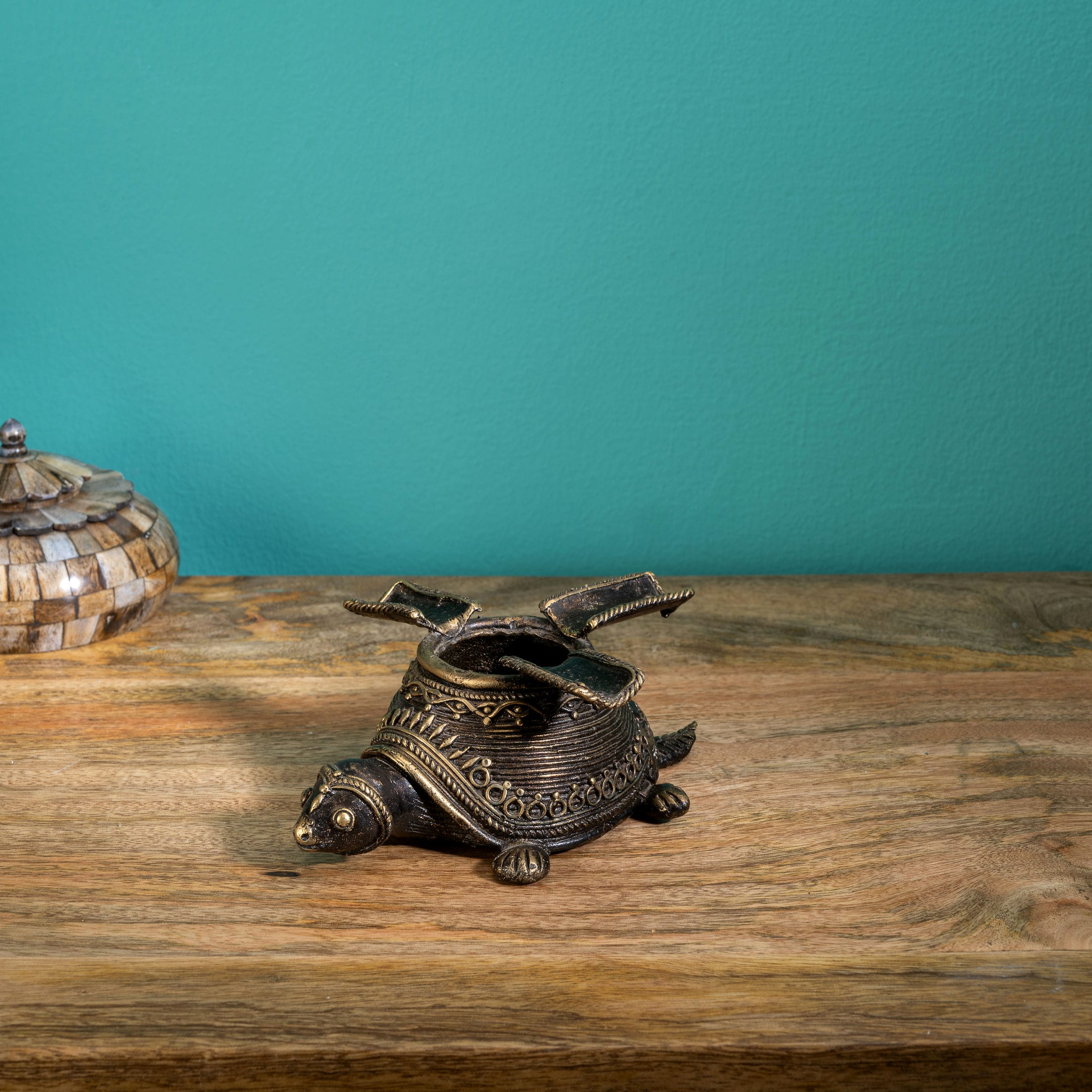 Dhokra Brass Turtle Ashtray: The Hinged Guardian