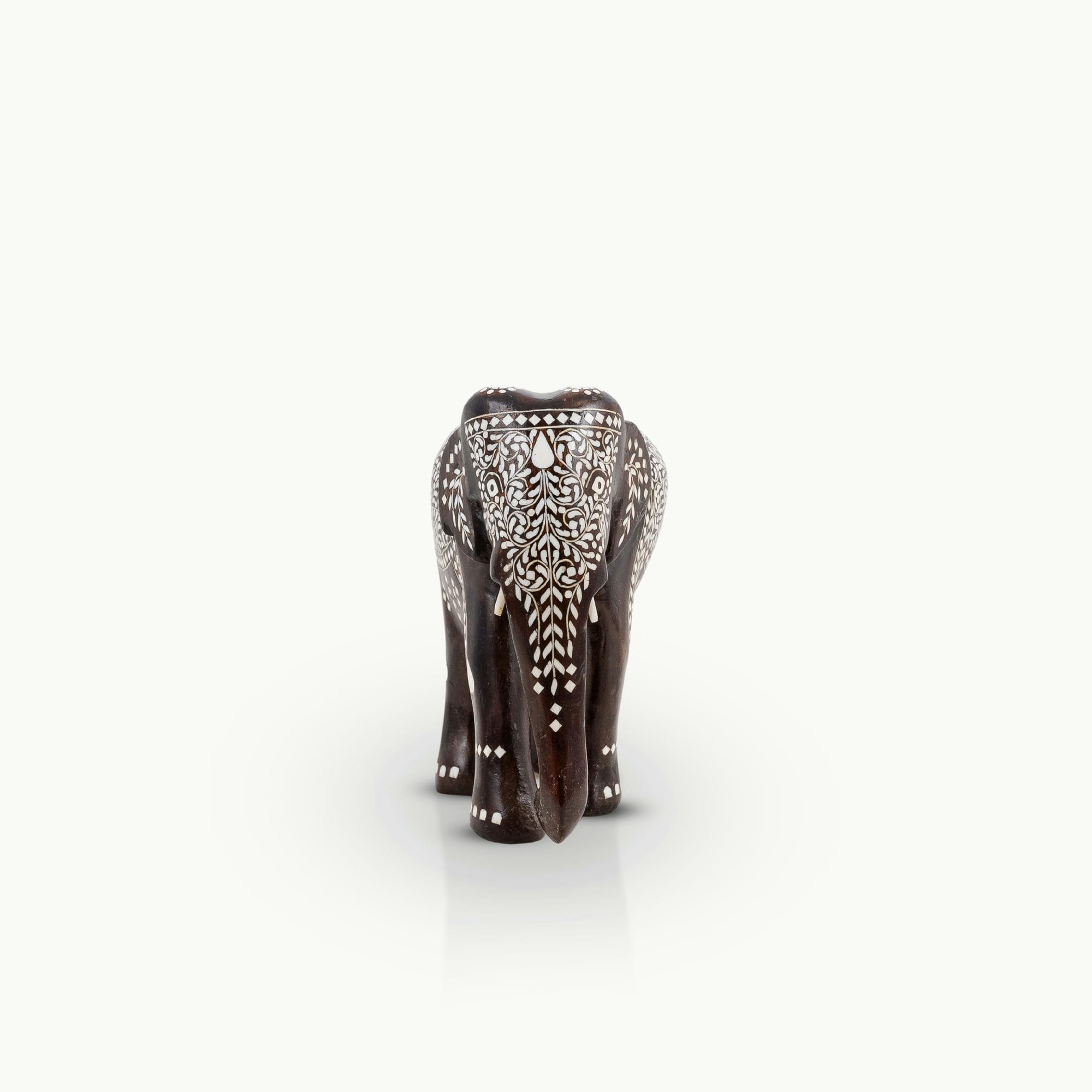 Dark Wood & Bone/Resin Inlay Elephant with Ceremonial Blanket Pattern