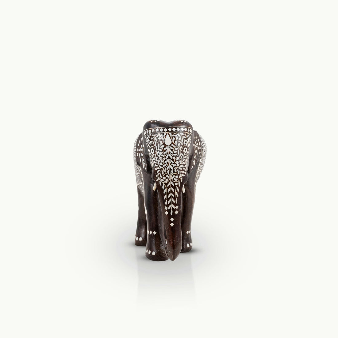 Dark Wood & Bone/Resin Inlay Elephant with Ceremonial Blanket Pattern