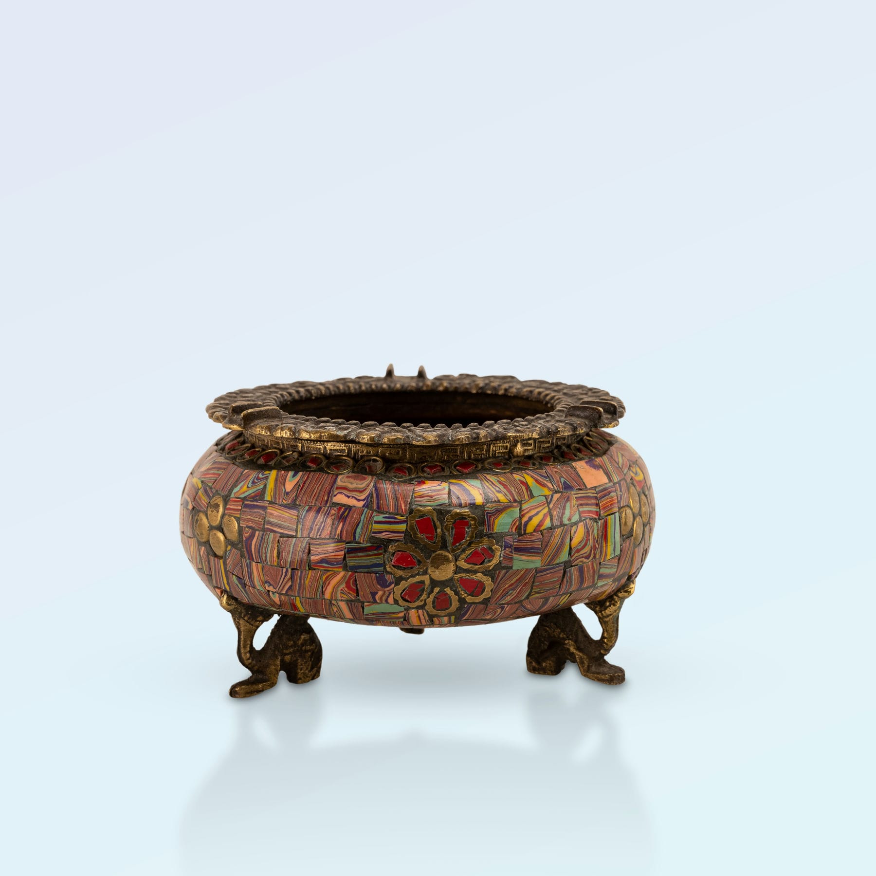 Brass Elephant Foot Mosaic Ashtray: The Ornate Gatherer