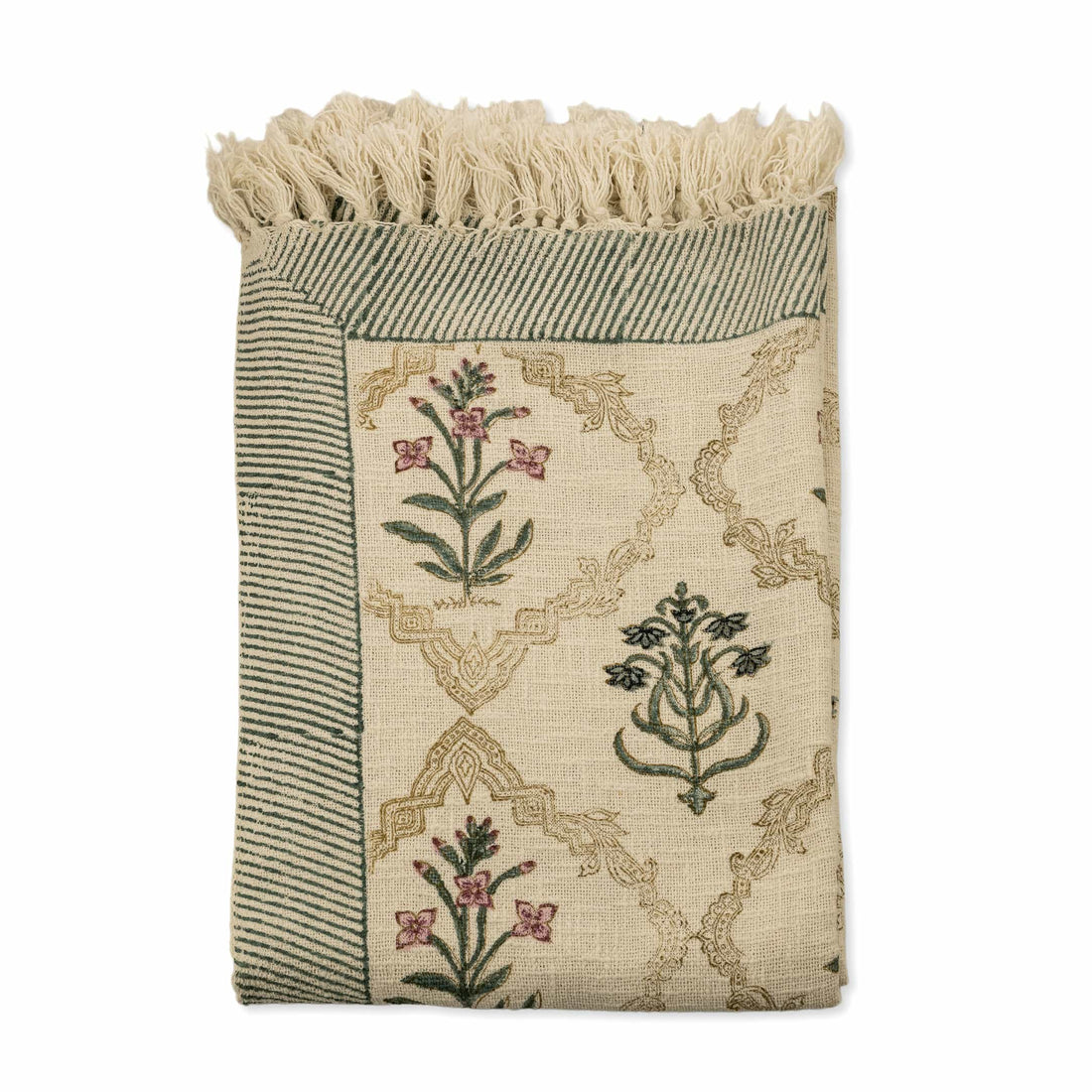 Block-Print Medallion Coverlet hand-block printed