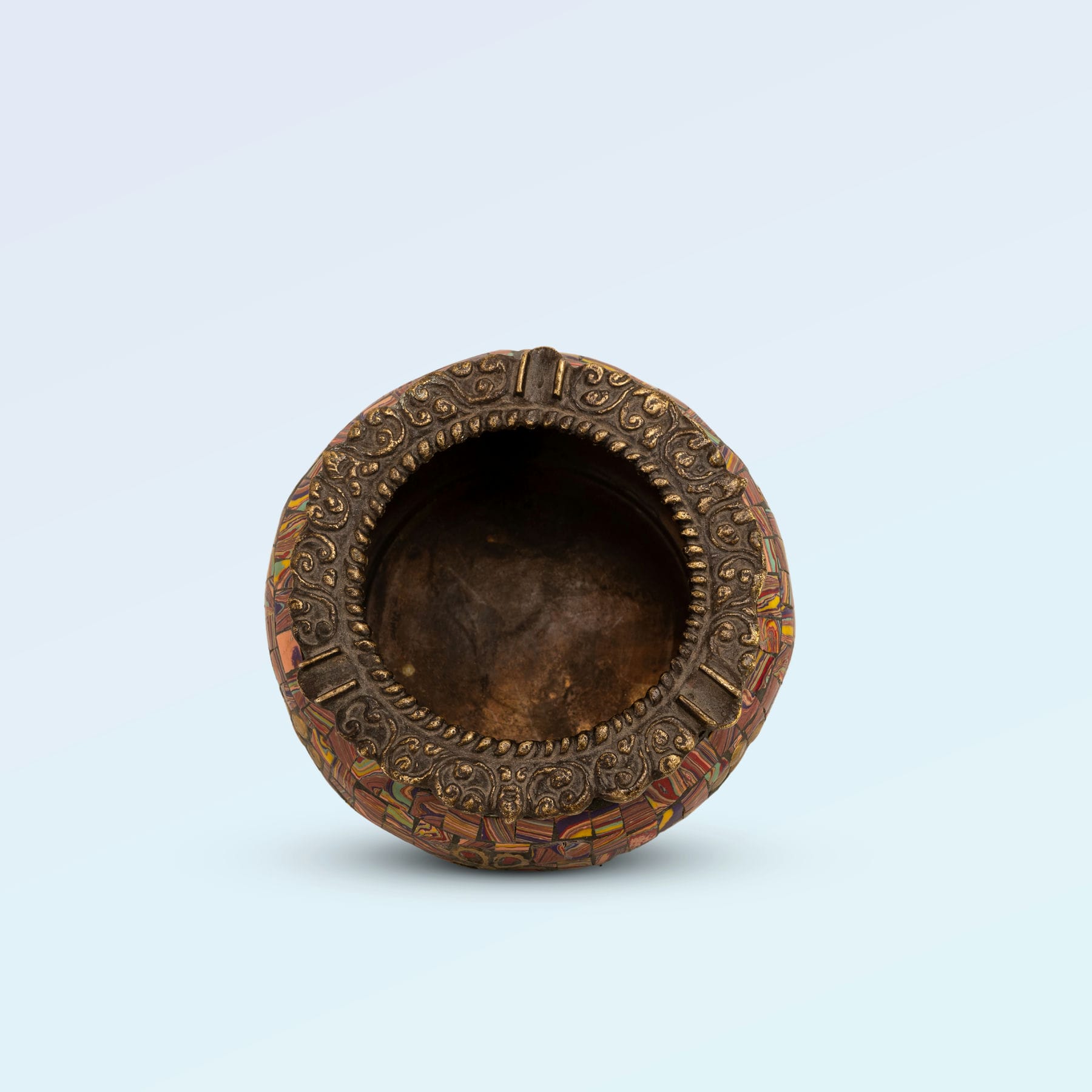 Brass Elephant Foot Mosaic Ashtray: The Ornate Gatherer
