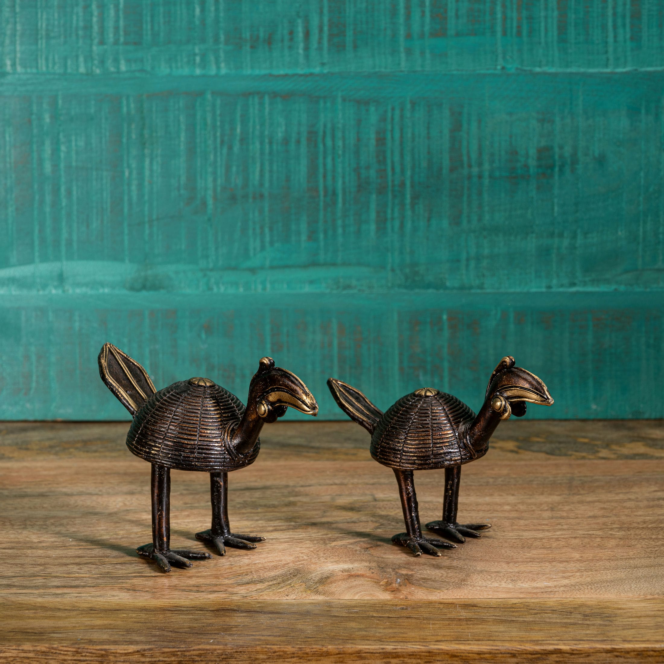 Bronze/Brass Pair of Stylized Coiled Birds