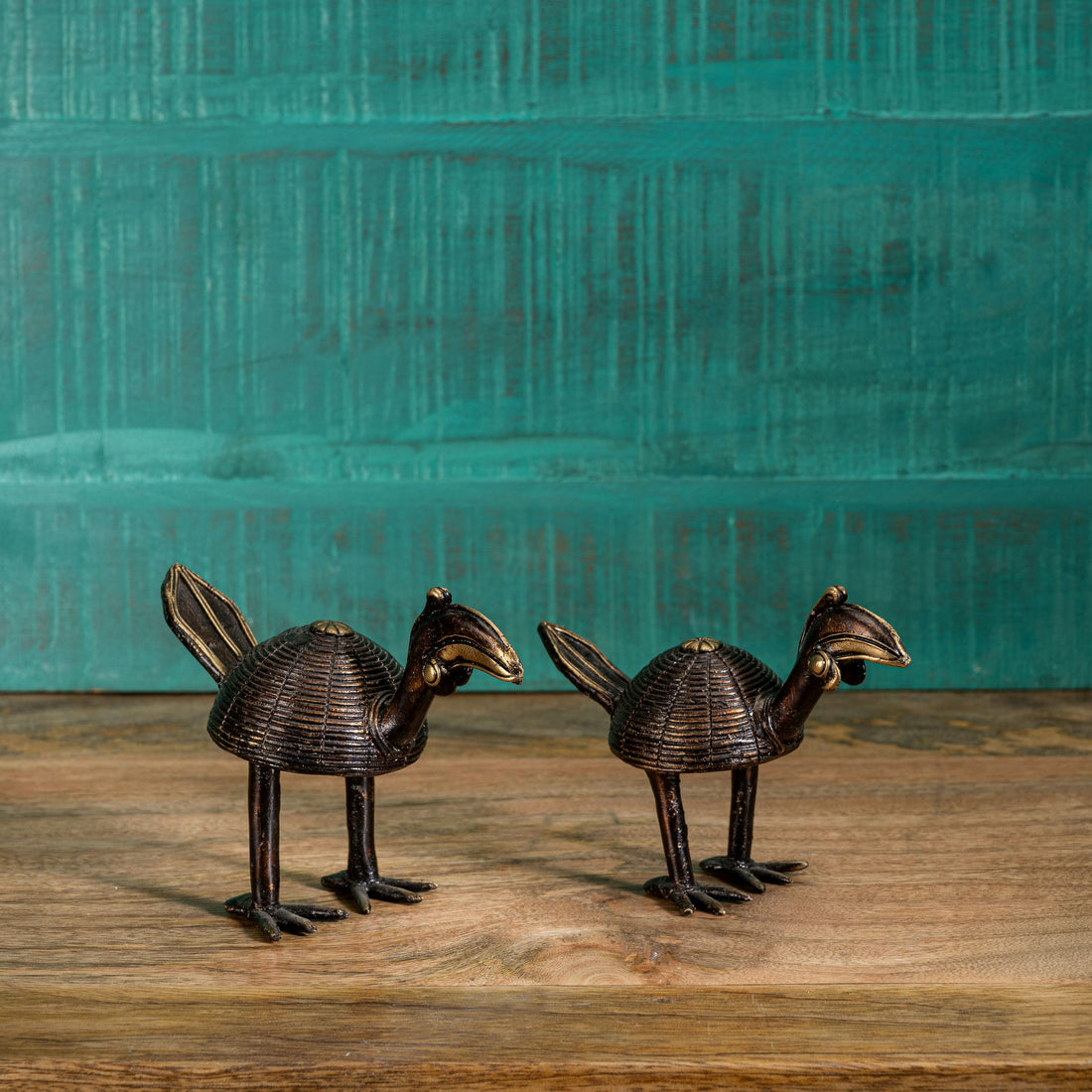 Bronze/Brass Pair of Stylized Coiled Birds