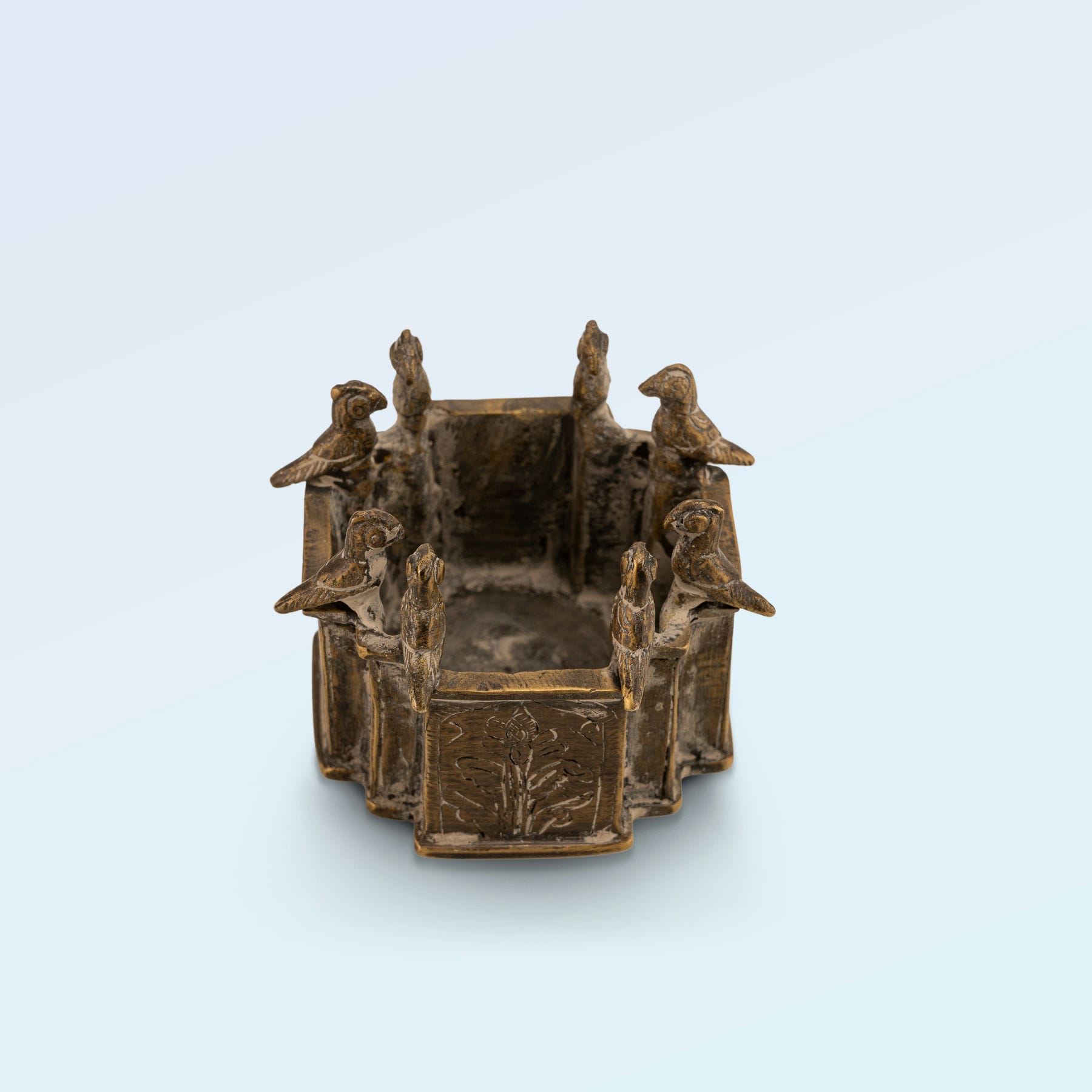 Engraved Brass Bird Vessel: The Architectural Perch