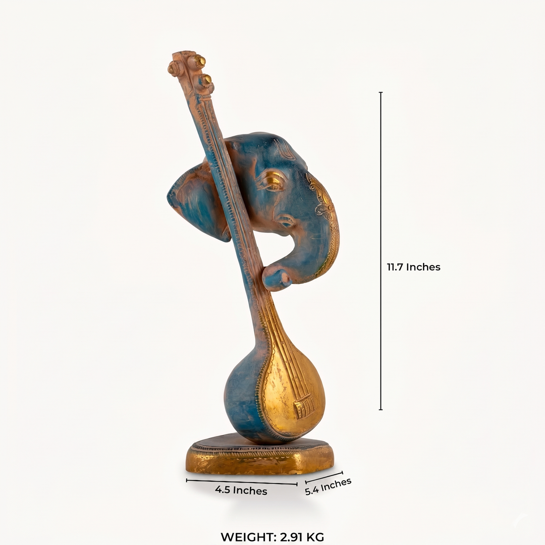 Painted Brass Musical Ganesha Sculpture: The Divine Melody