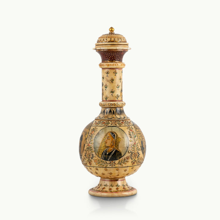 Hand-Painted Camel Bone Decorative Flask: The Golden Pavilion
