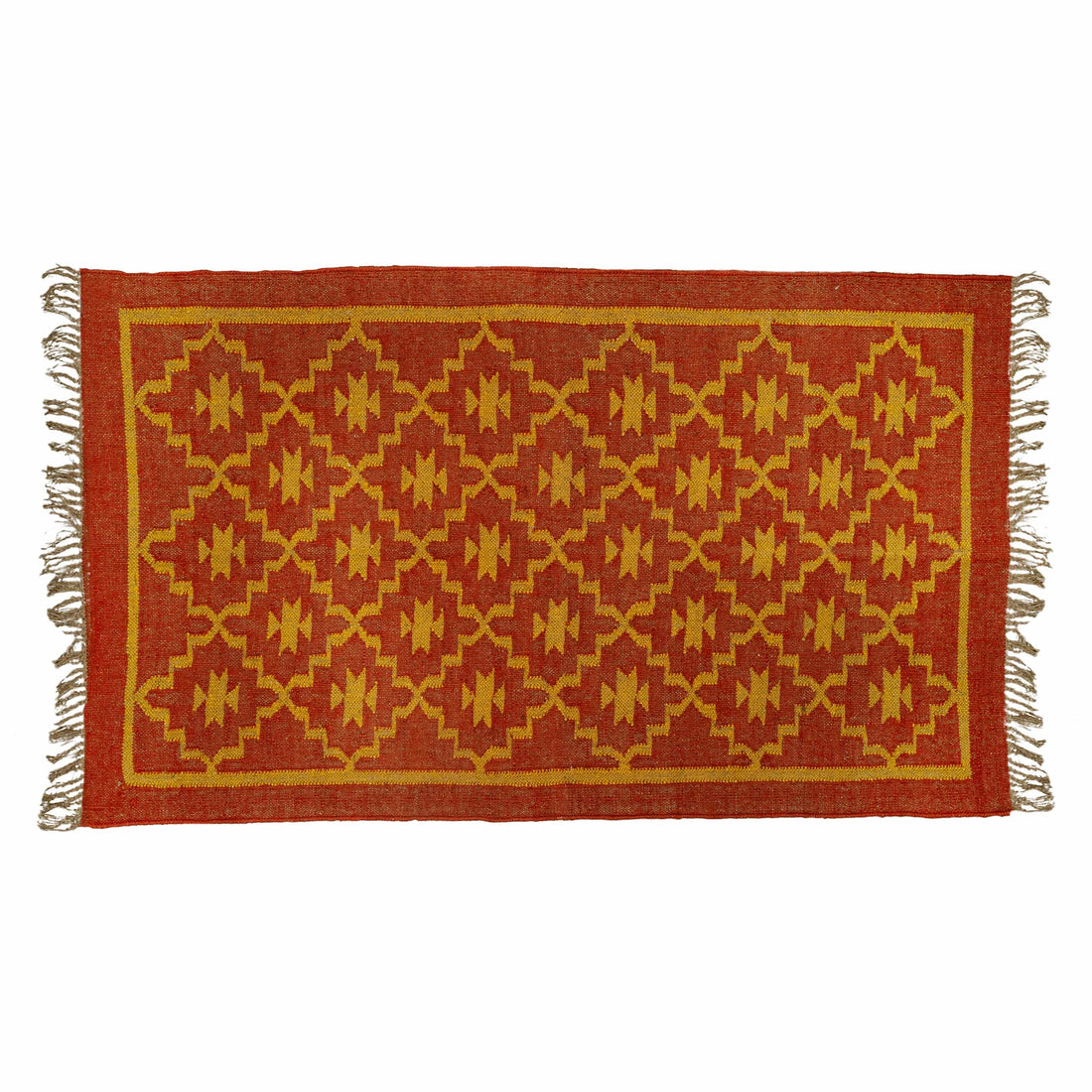 Handcrafted Cotton Wool Rug with Traditional Geometric Pattern