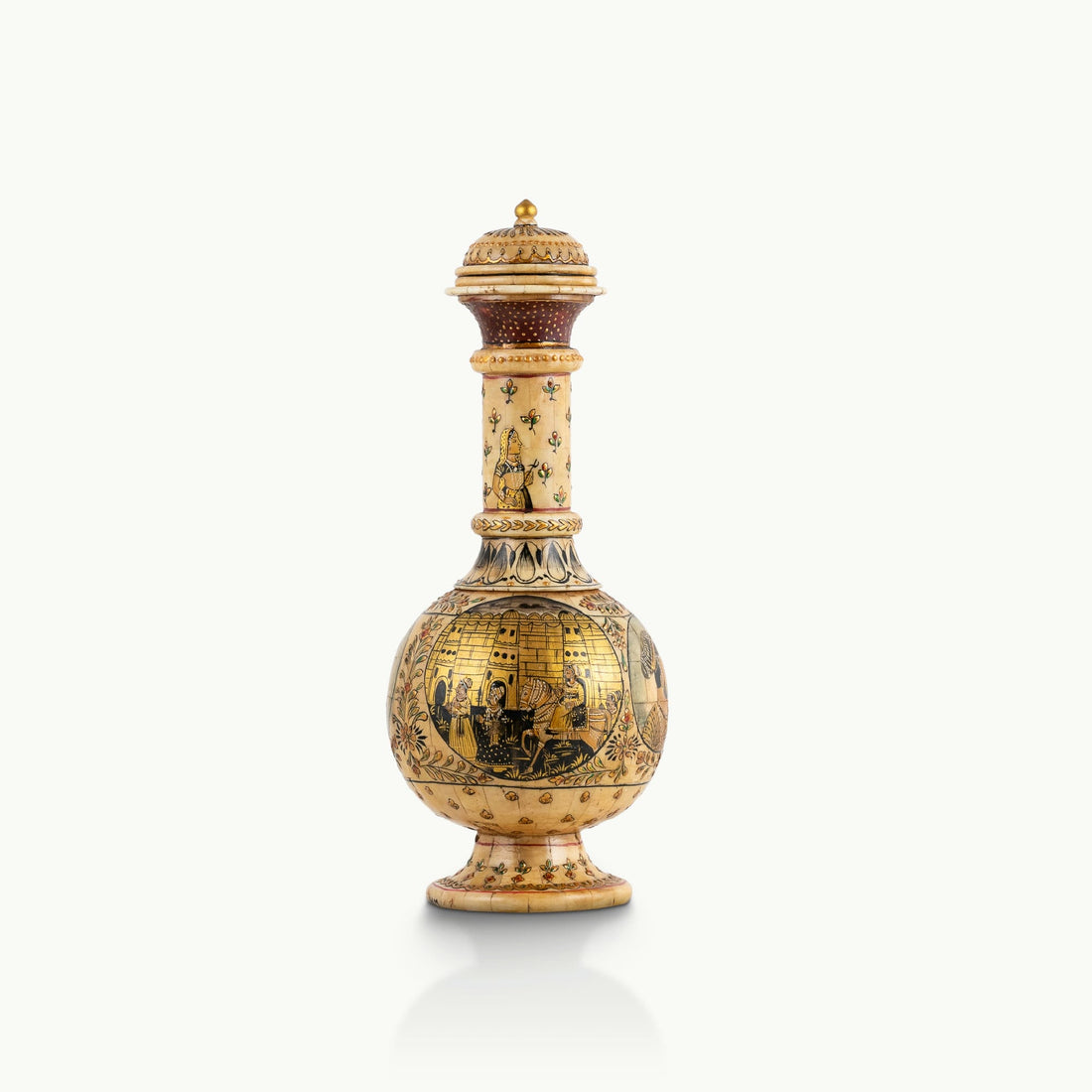 Bone/Resin Composite Miniature Painted Surahi Decanter with Gilt Base