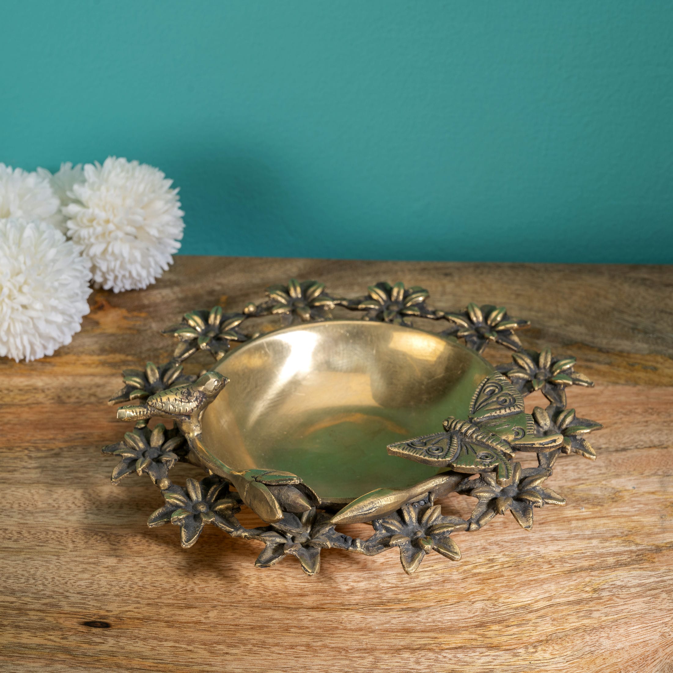 Antique Brass Floral Decorative Bowl: The Garden Basin