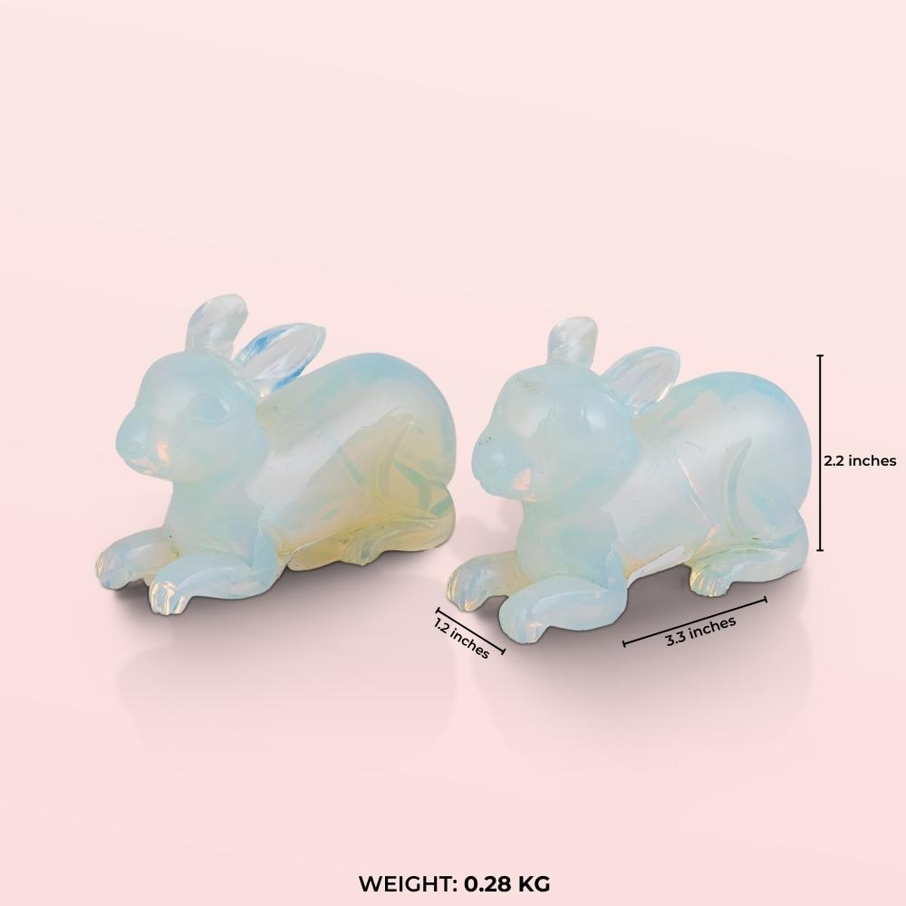 Opalite Pair of Crouching Rabbits