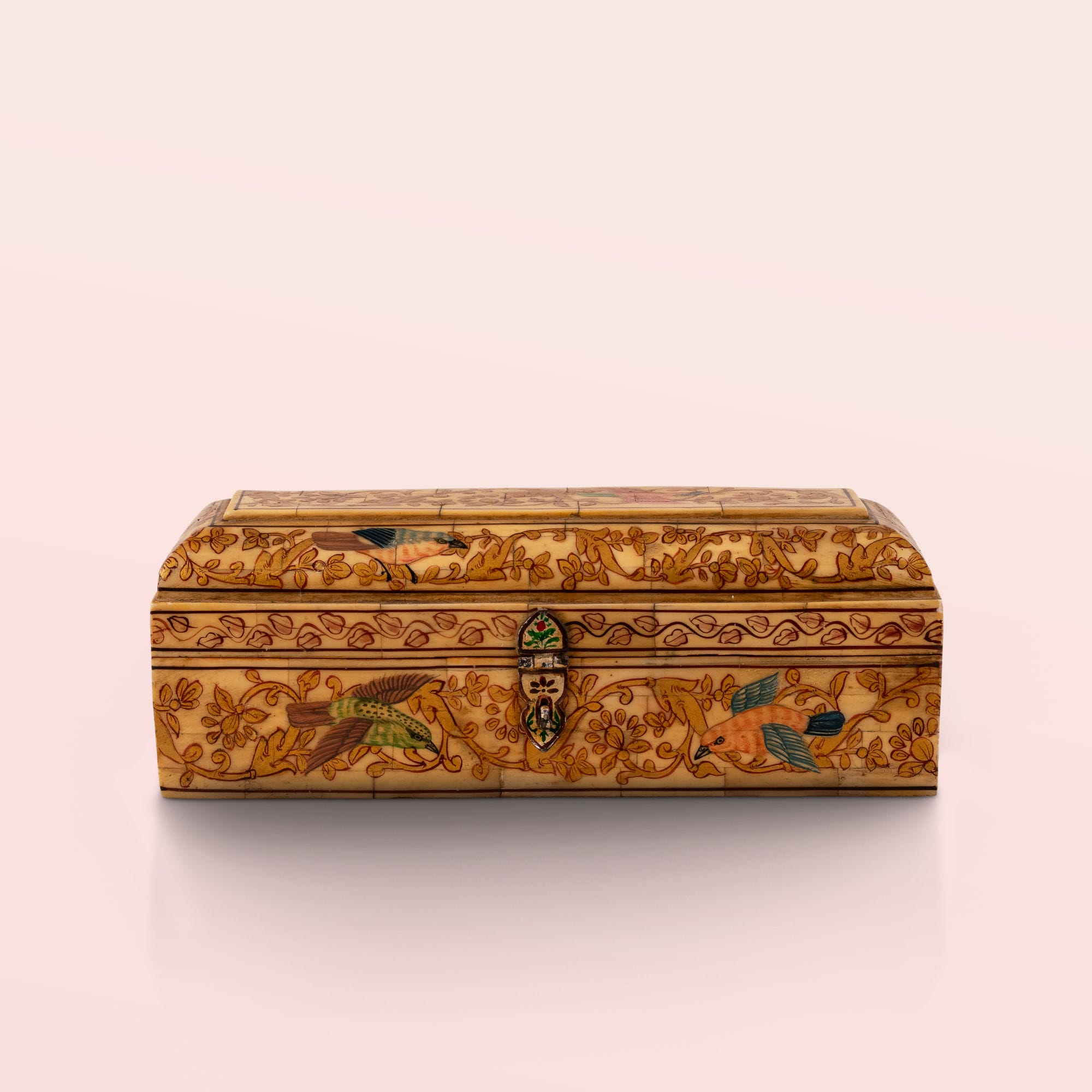 Oblong Carved and Painted Bird and Floral Box