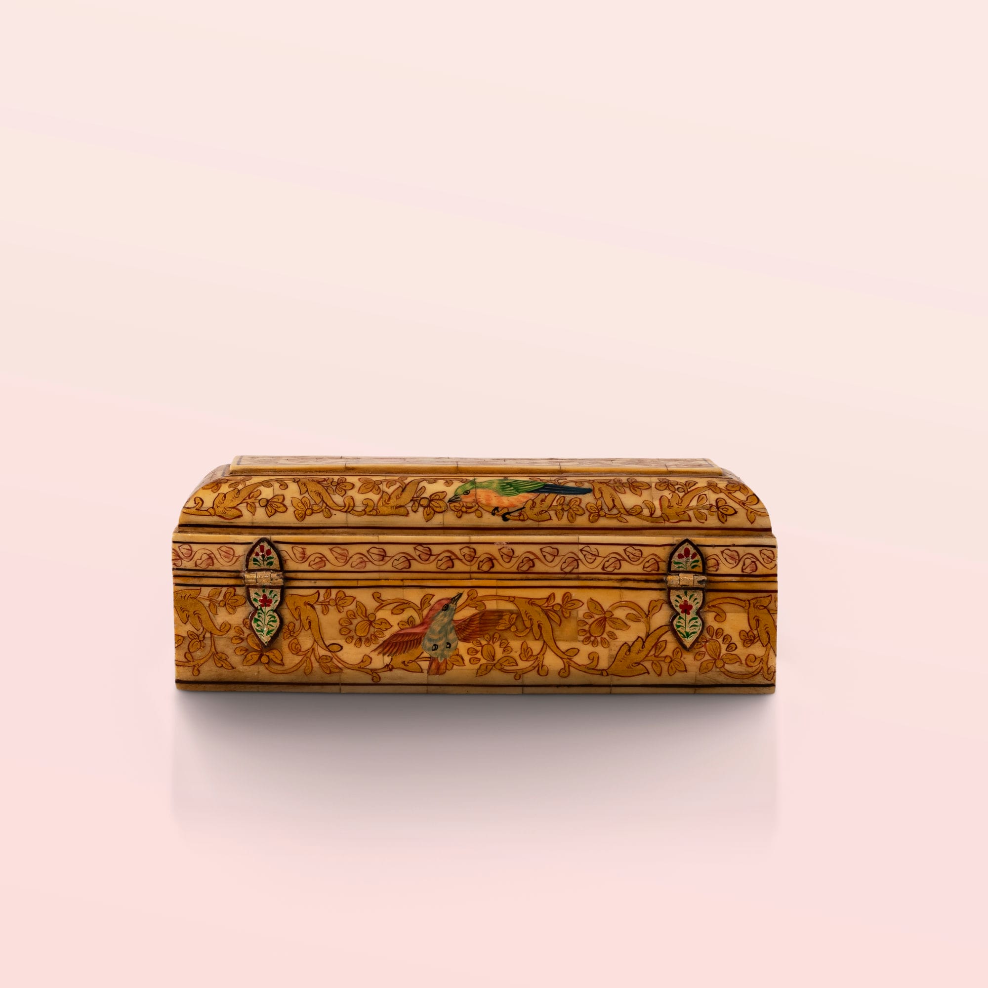 Oblong Carved and Painted Bird and Floral Box