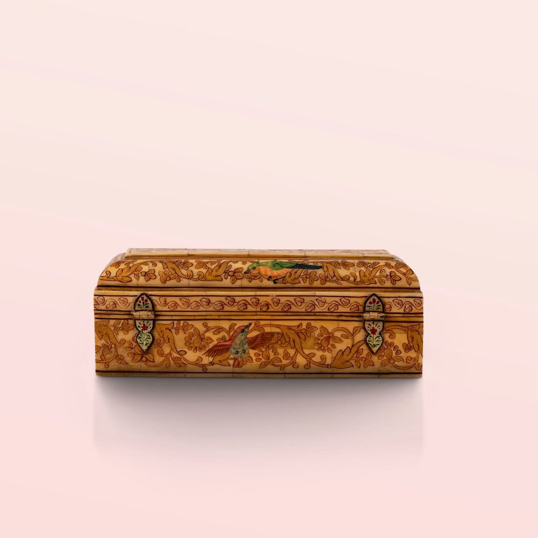 Oblong Carved and Painted Bird and Floral Box